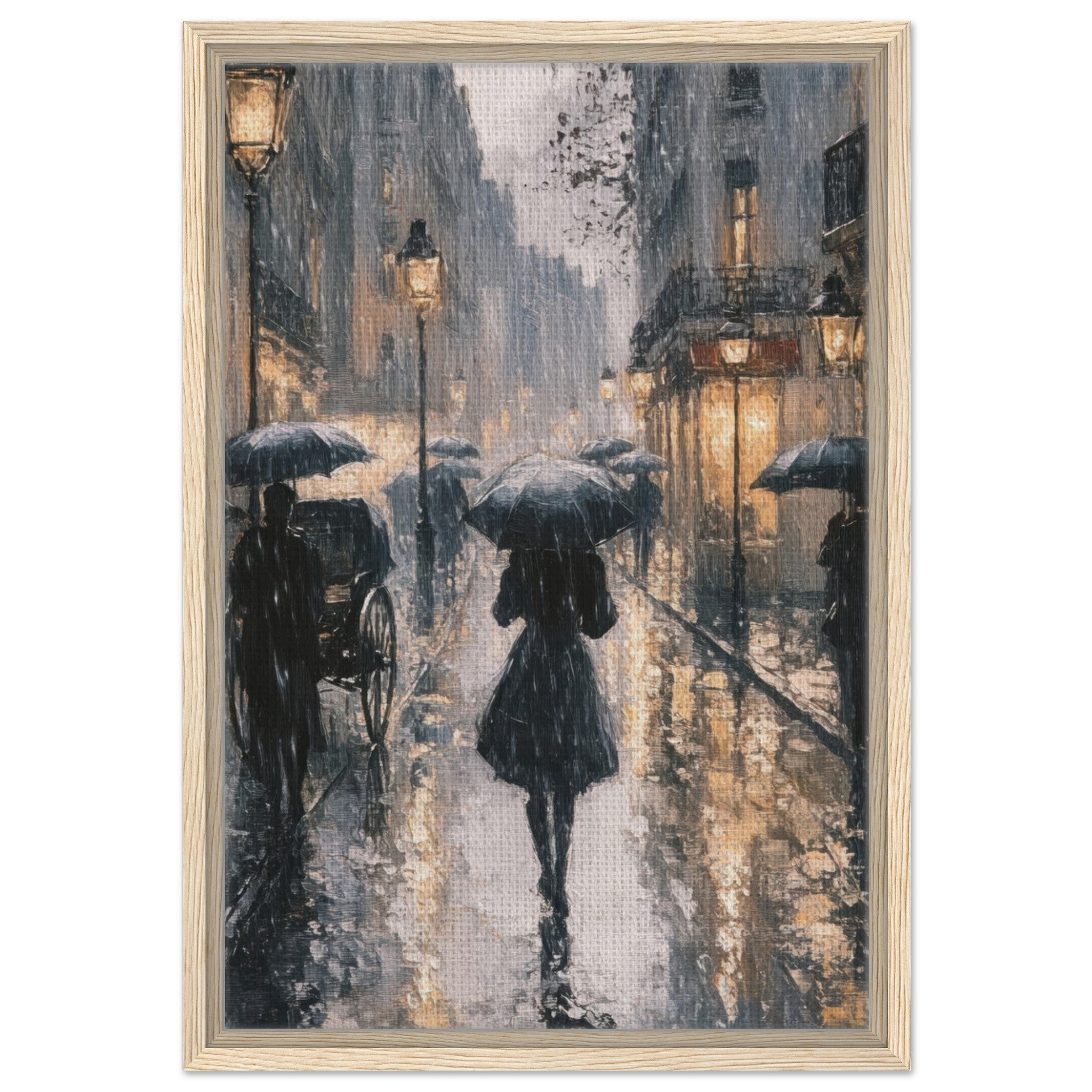 Framed Canvas Portrait - Urban Rain Scene A rainy Parisian street in the 3 - Shop Ai Art WebShop - Digital Art online Store