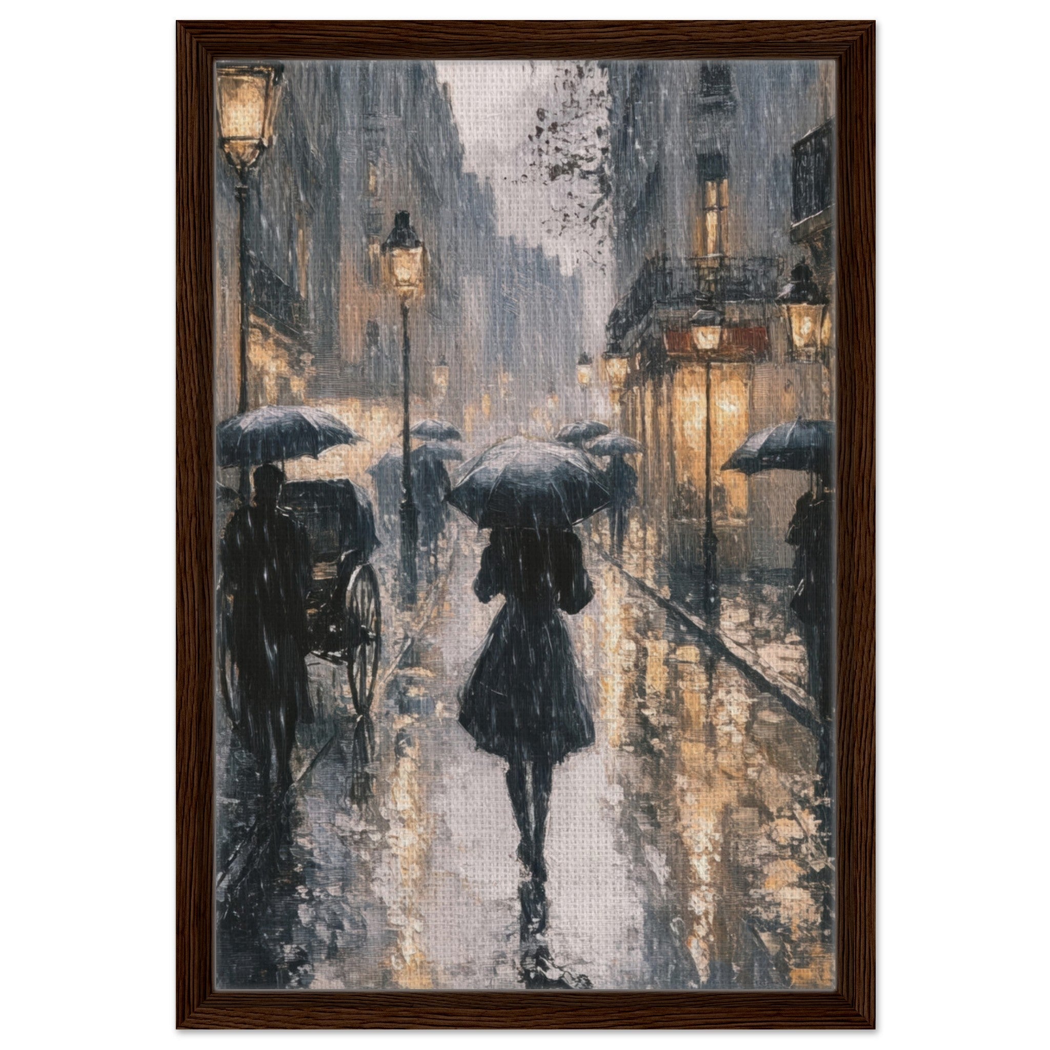 Framed Canvas Portrait - Urban Rain Scene A rainy Parisian street in the 3 - Shop Ai Art WebShop - Digital Art online Store