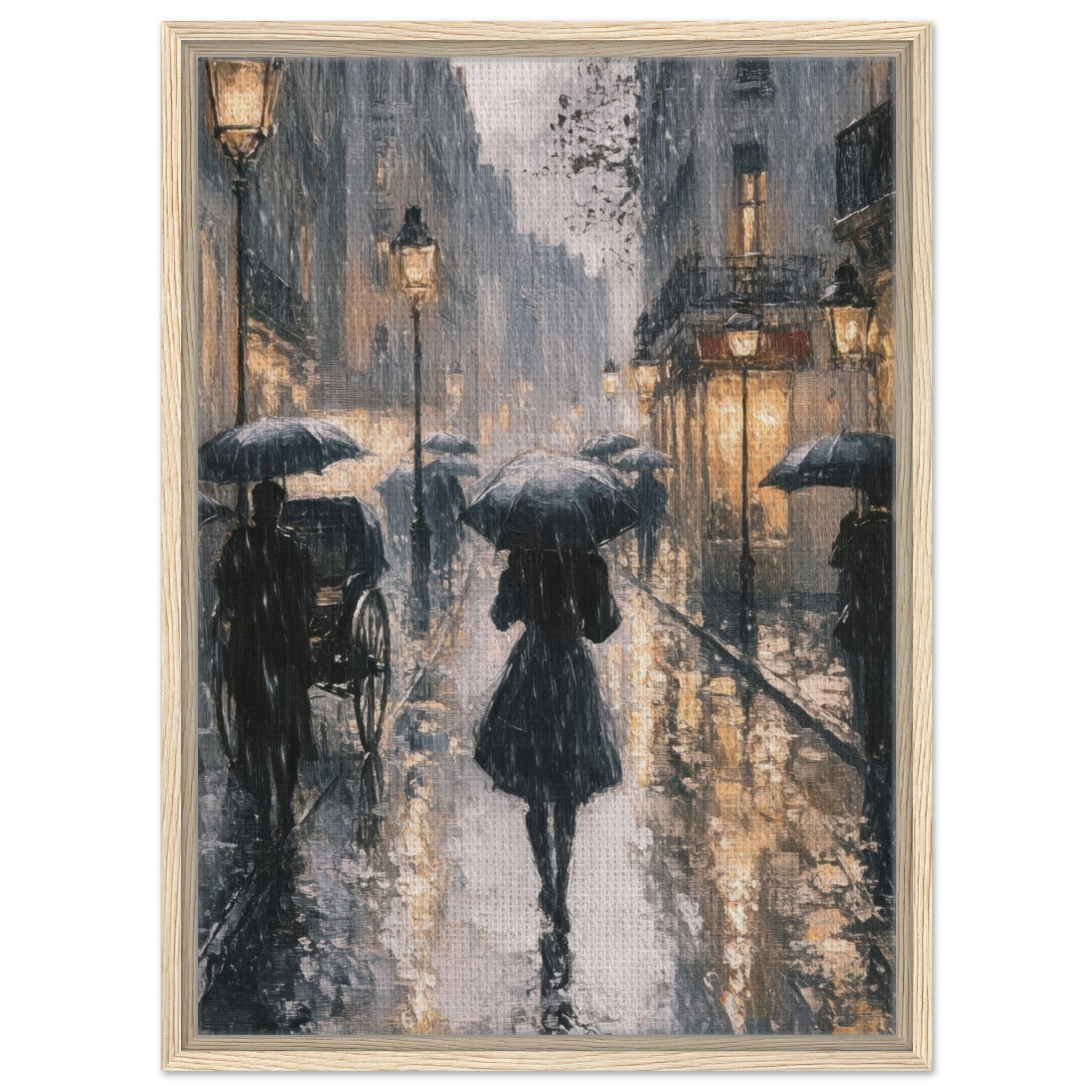 Framed Canvas Portrait - Urban Rain Scene A rainy Parisian street in the 3 - Shop Ai Art WebShop - Digital Art online Store