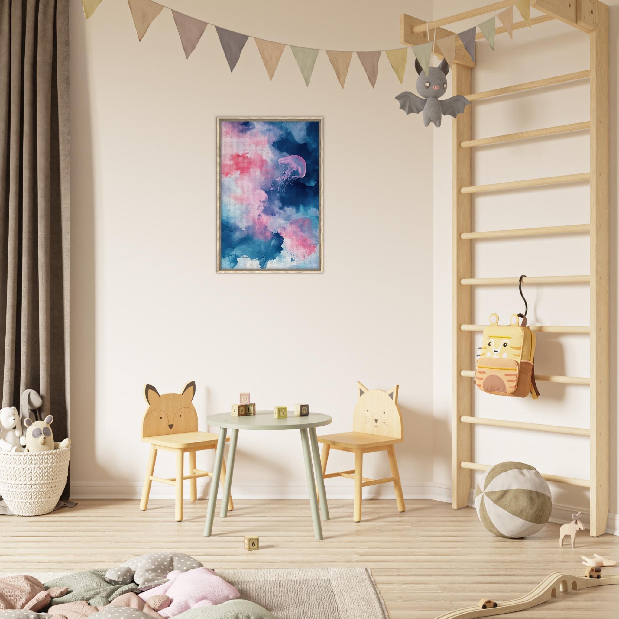 Framed Canvas Portrait - Watercolor Jellyfish Drift Graceful jellyfish - Shop Ai Art WebShop - Digital Art online Store