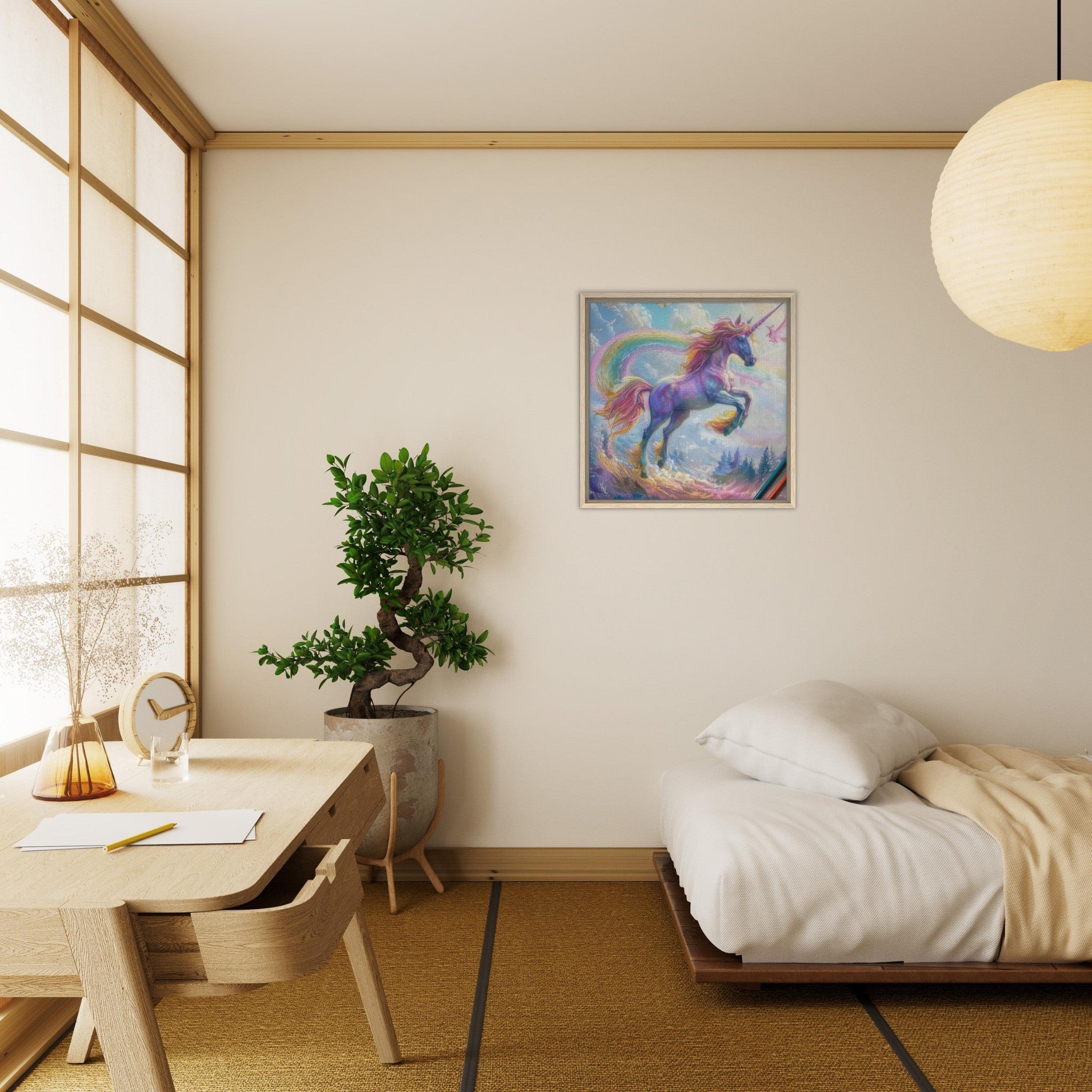 Framed Canvas Square - Children Kids Room Art Unicorn Fantasy 3 - Shop Ai Art WebShop - Digital Art online Store