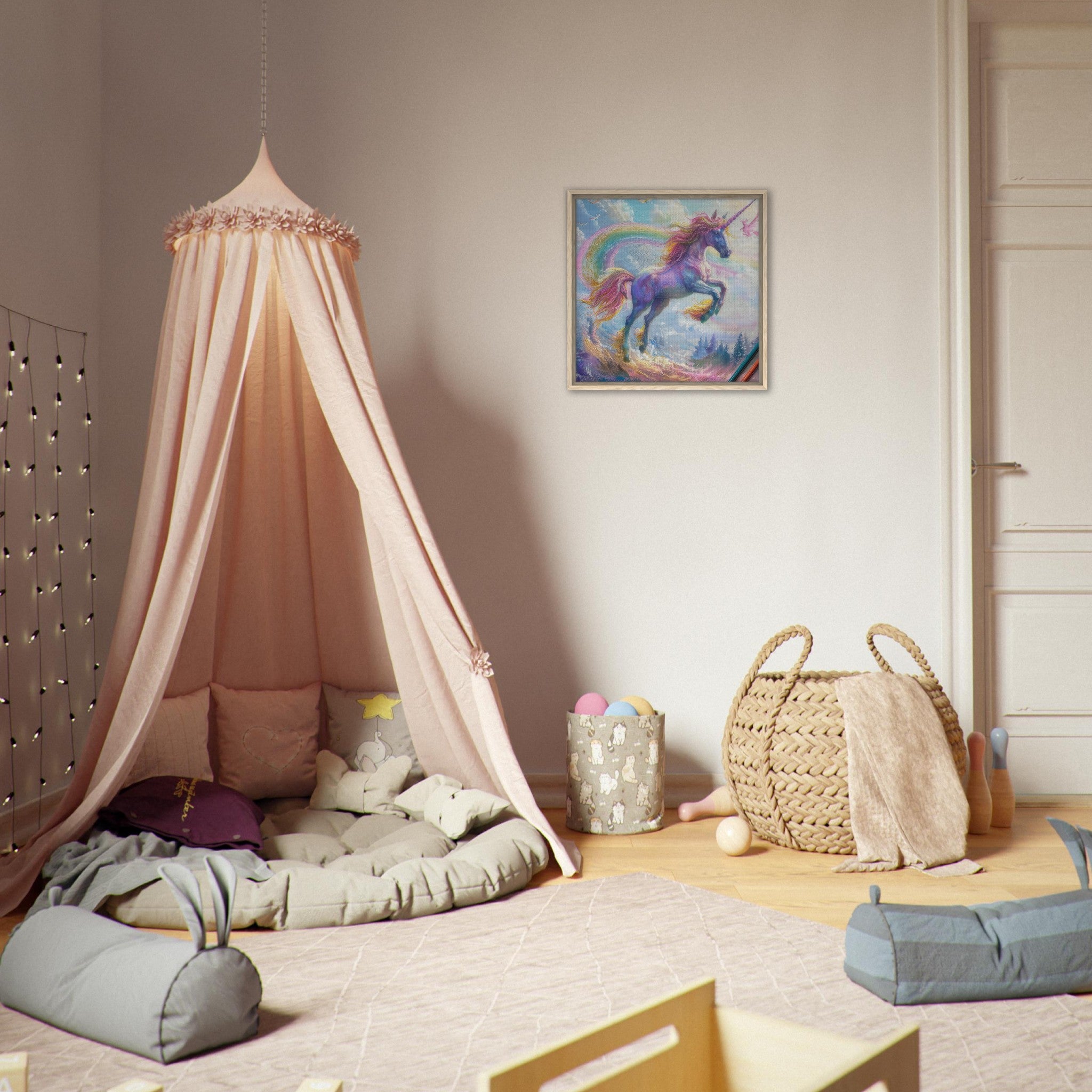 Framed Canvas Square - Children Kids Room Art Unicorn Fantasy 3 - Shop Ai Art WebShop - Digital Art online Store