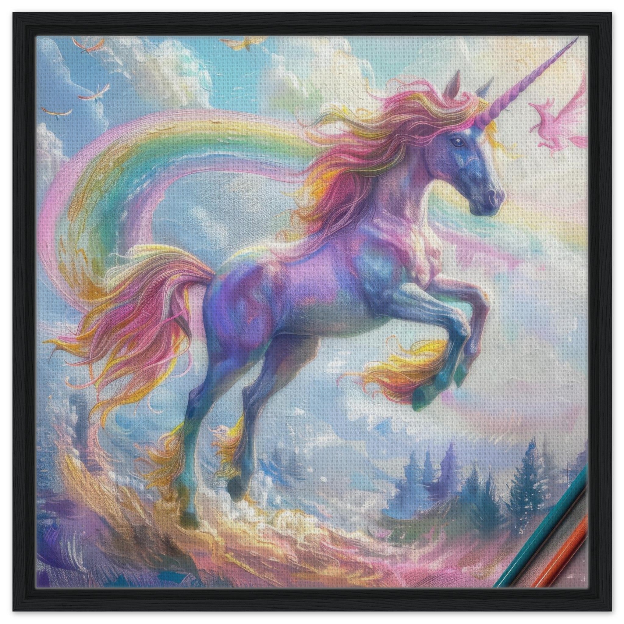 Framed Canvas Square - Children Kids Room Art Unicorn Fantasy 3 - Shop Ai Art WebShop - Digital Art online Store