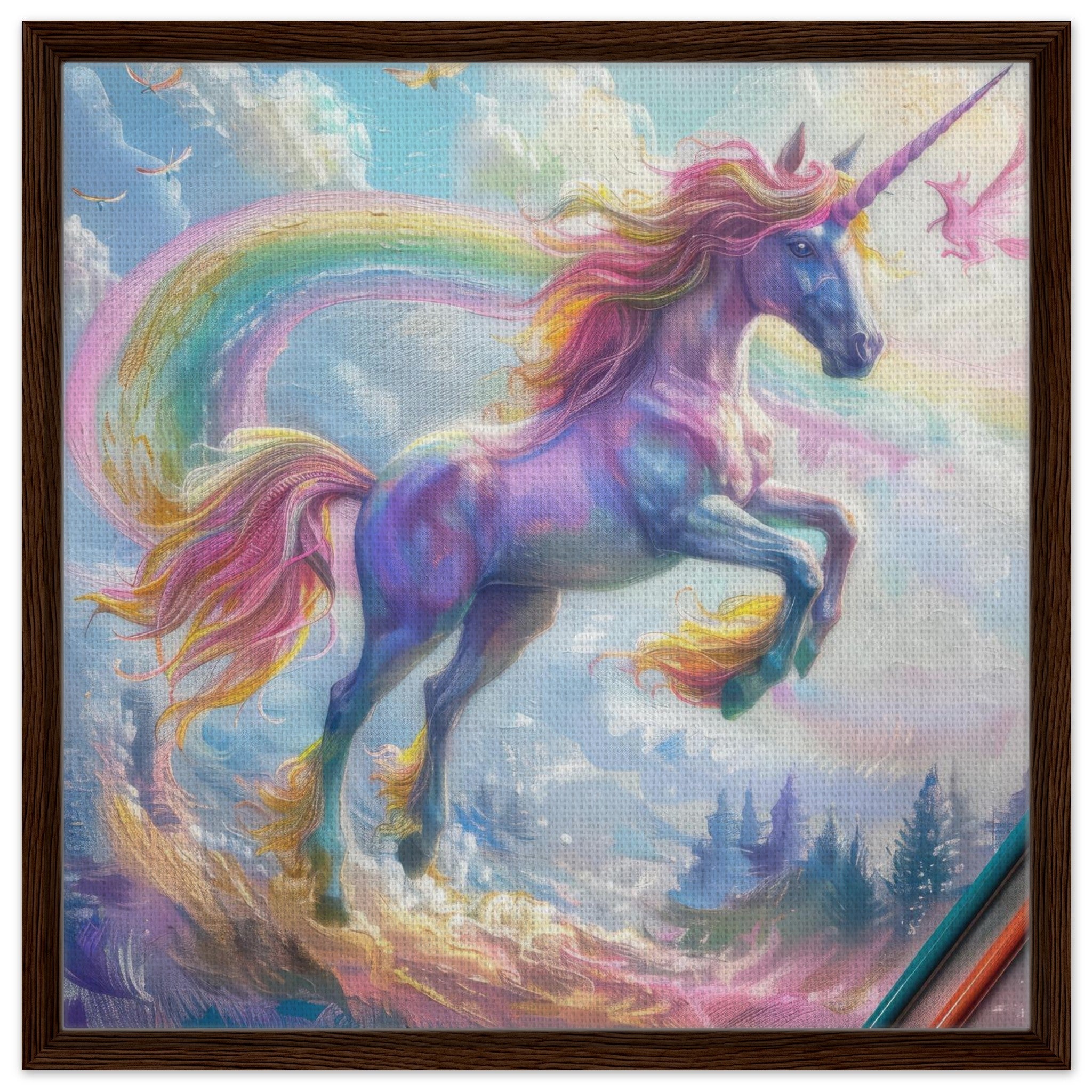 Framed Canvas Square - Children Kids Room Art Unicorn Fantasy 3 - Shop Ai Art WebShop - Digital Art online Store
