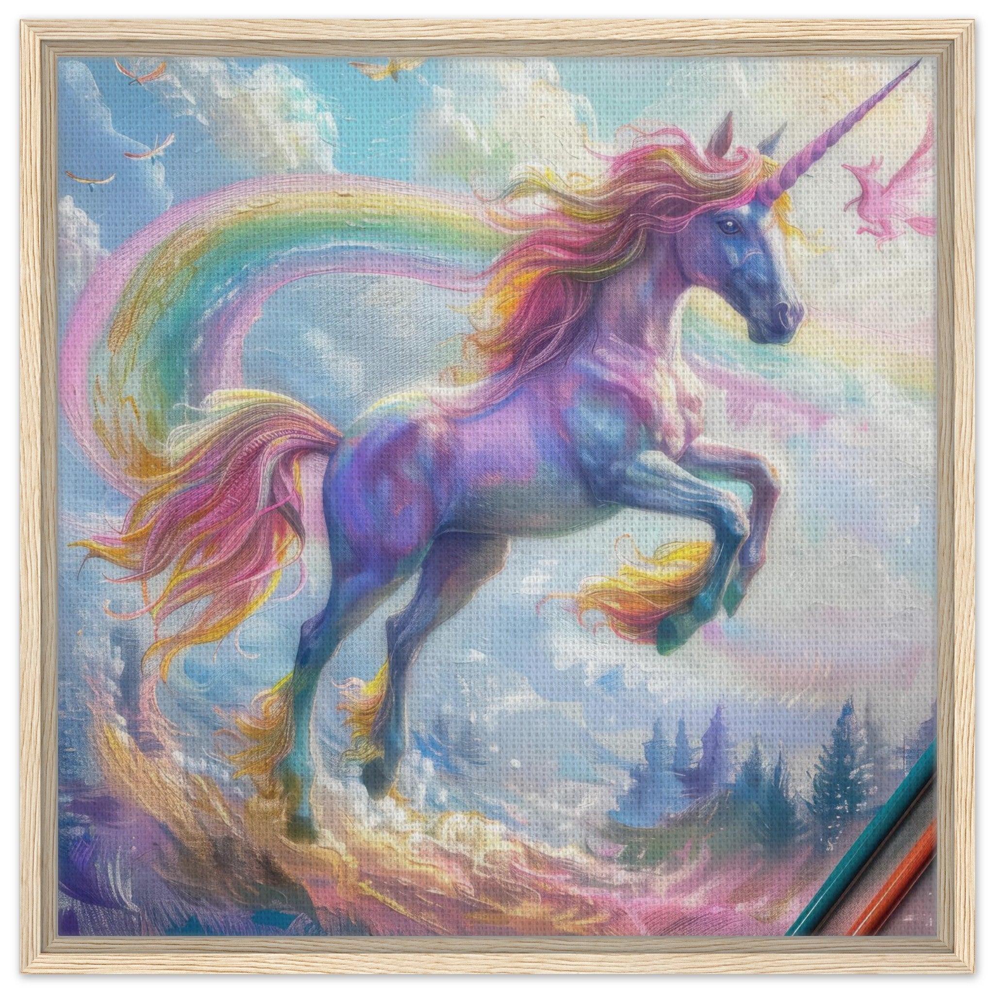 Framed Canvas Square - Children Kids Room Art Unicorn Fantasy 3 - Shop Ai Art WebShop - Digital Art online Store