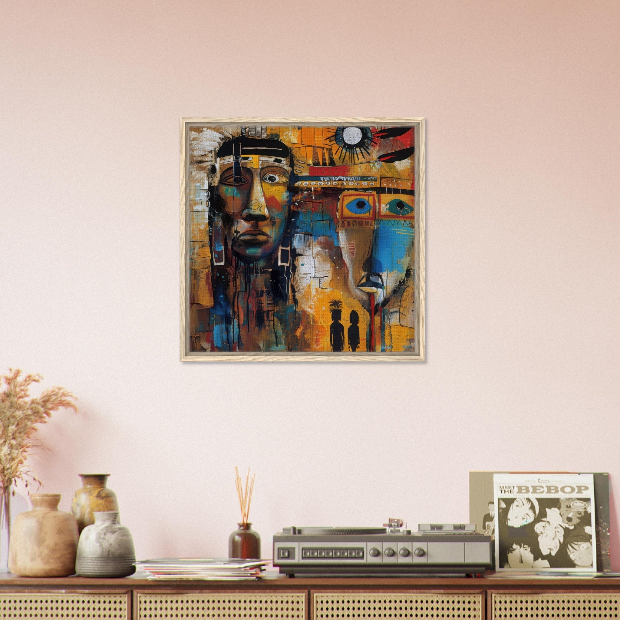 Framed Canvas Square - Expressionism art style Native Americans ancestors 4 - Shop Ai Art WebShop - Digital Art online Store