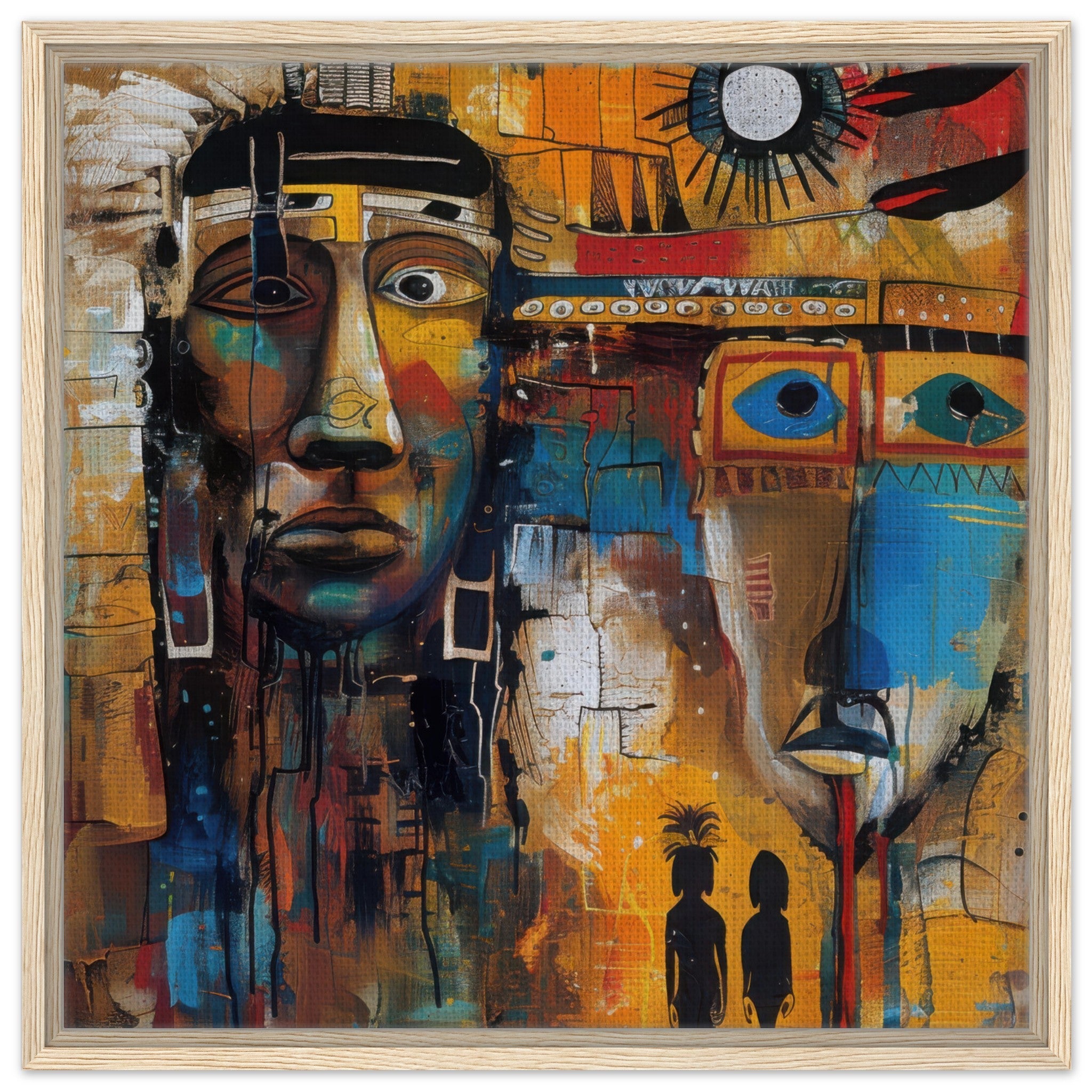 Framed Canvas Square - Expressionism art style Native Americans ancestors 4 - Shop Ai Art WebShop - Digital Art online Store