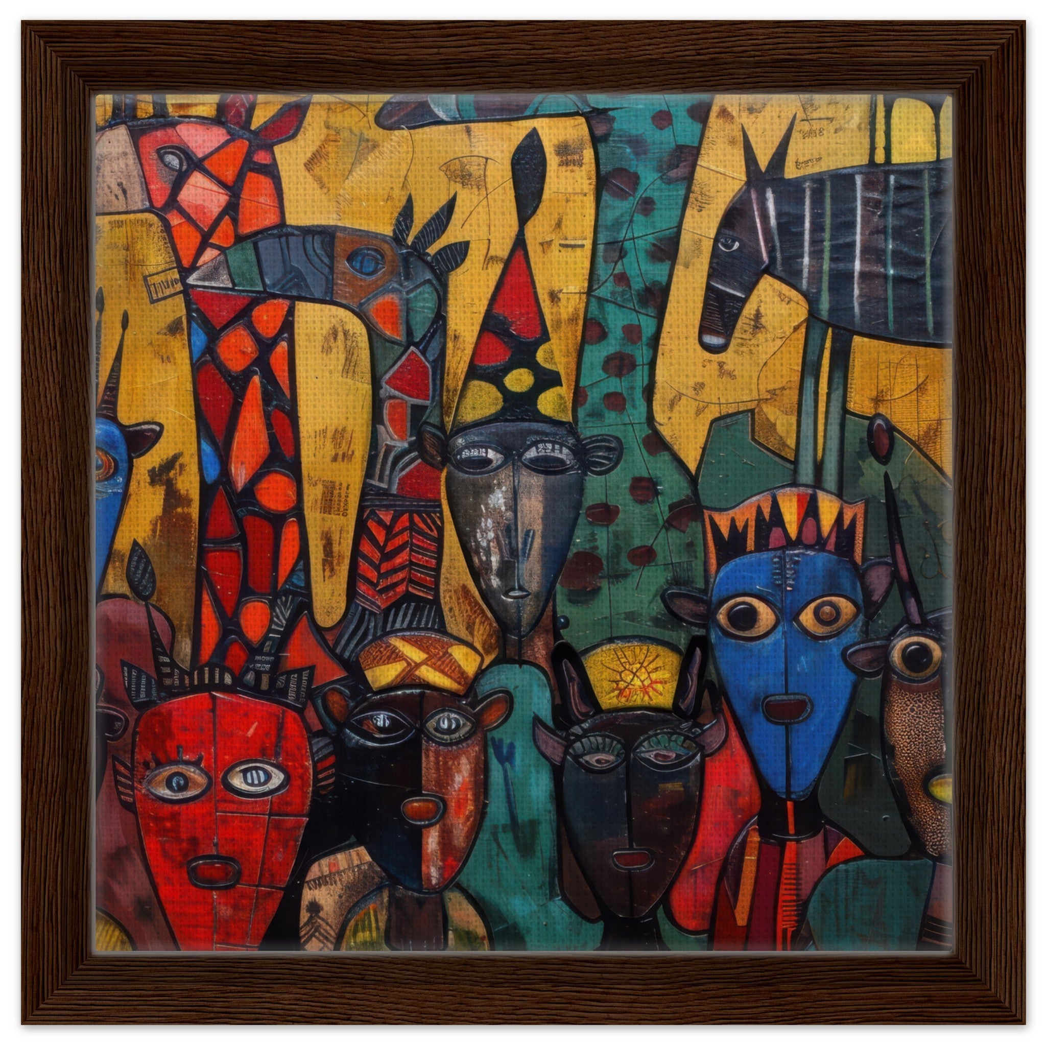 Framed Canvas Square - Expressionism art style Ugandas ancestors 4 - Shop Ai Art WebShop - Digital Art online Store