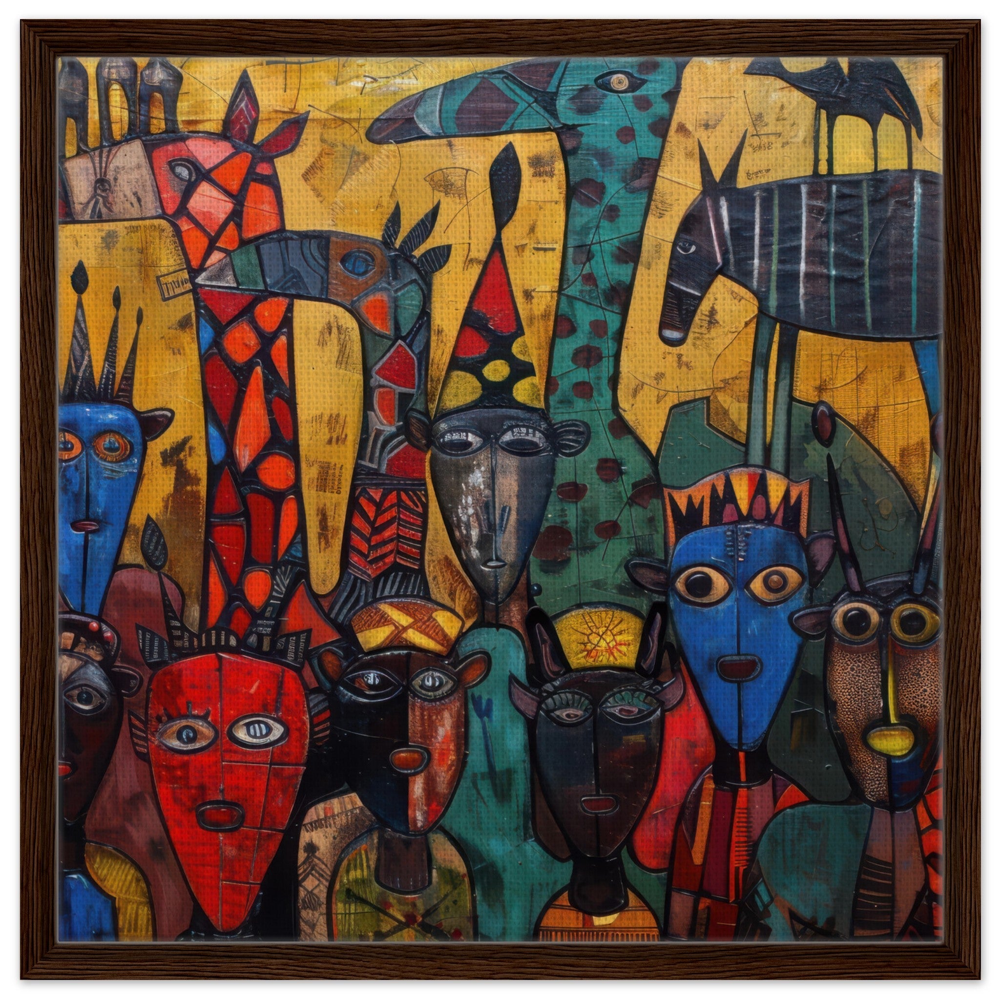 Framed Canvas Square - Expressionism art style Ugandas ancestors 4 - Shop Ai Art WebShop - Digital Art online Store
