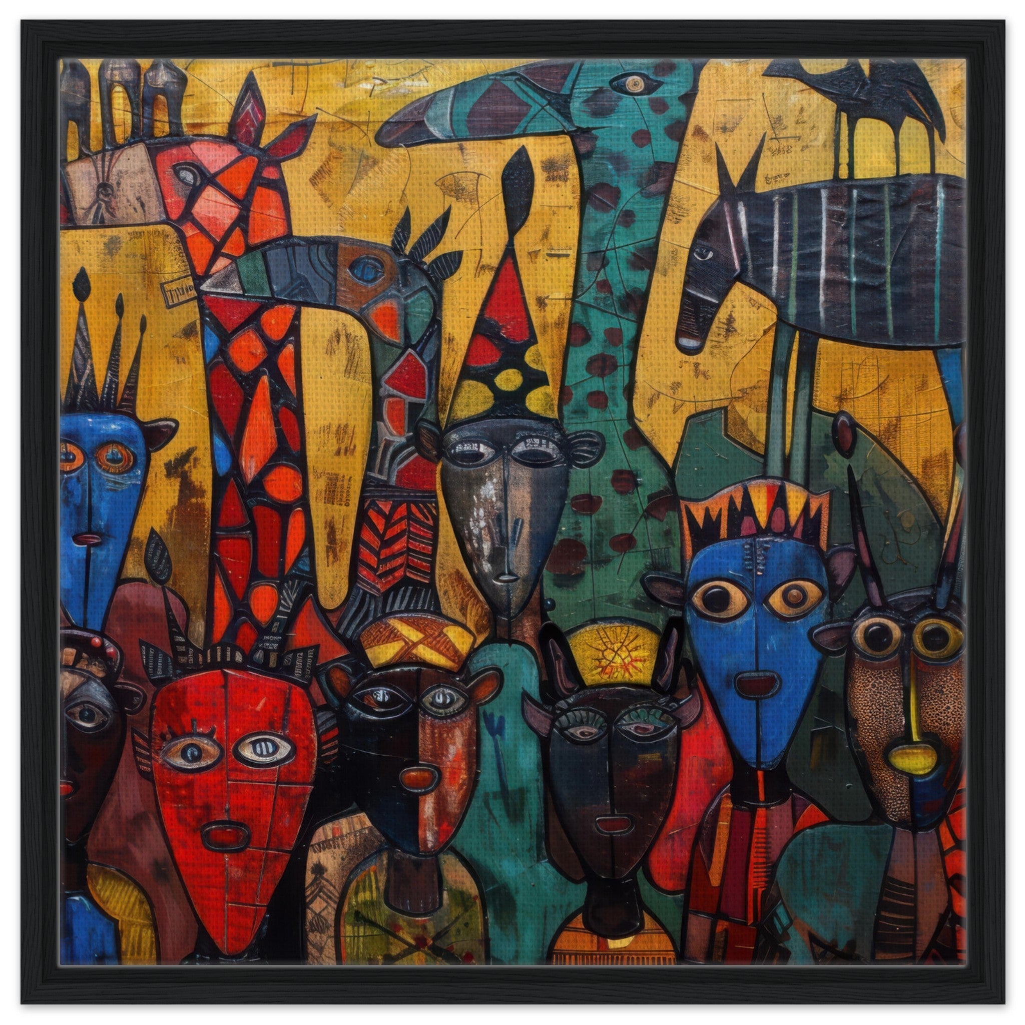 Framed Canvas Square - Expressionism art style Ugandas ancestors 4 - Shop Ai Art WebShop - Digital Art online Store
