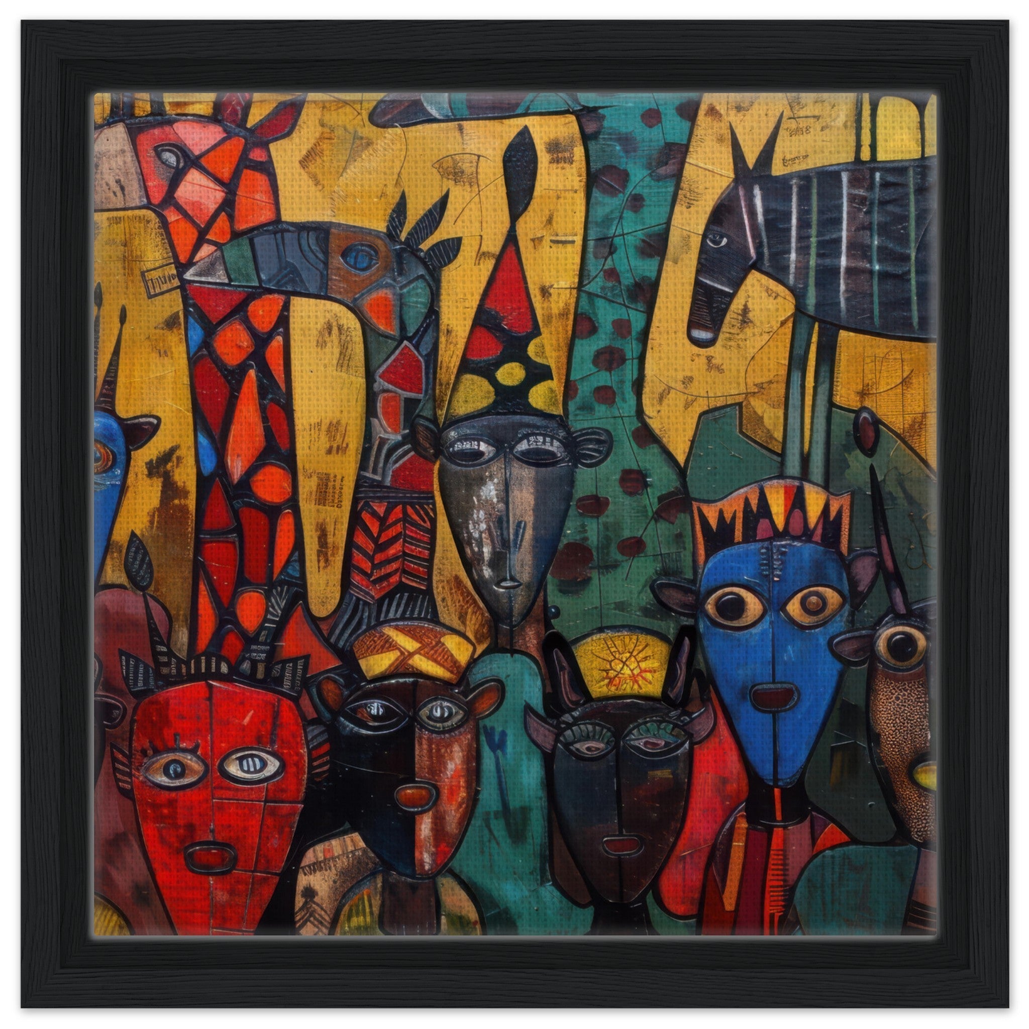 Framed Canvas Square - Expressionism art style Ugandas ancestors 4 - Shop Ai Art WebShop - Digital Art online Store