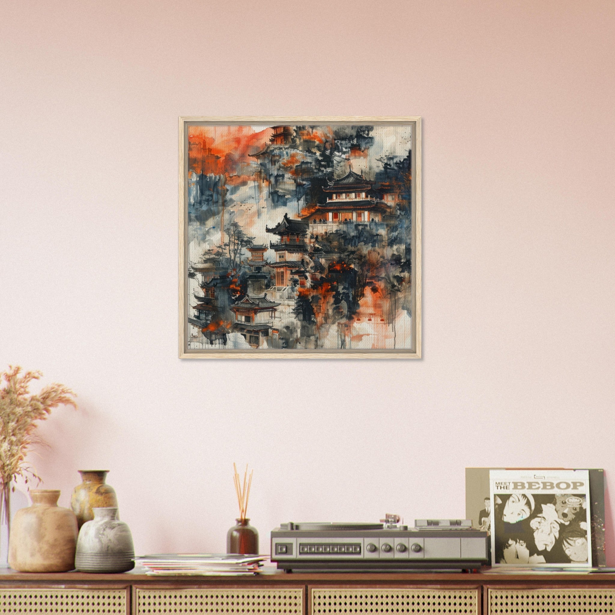 Framed Canvas Square - Old culture of China in abstract style 3 - Shop Ai Art WebShop - Digital Art online Store