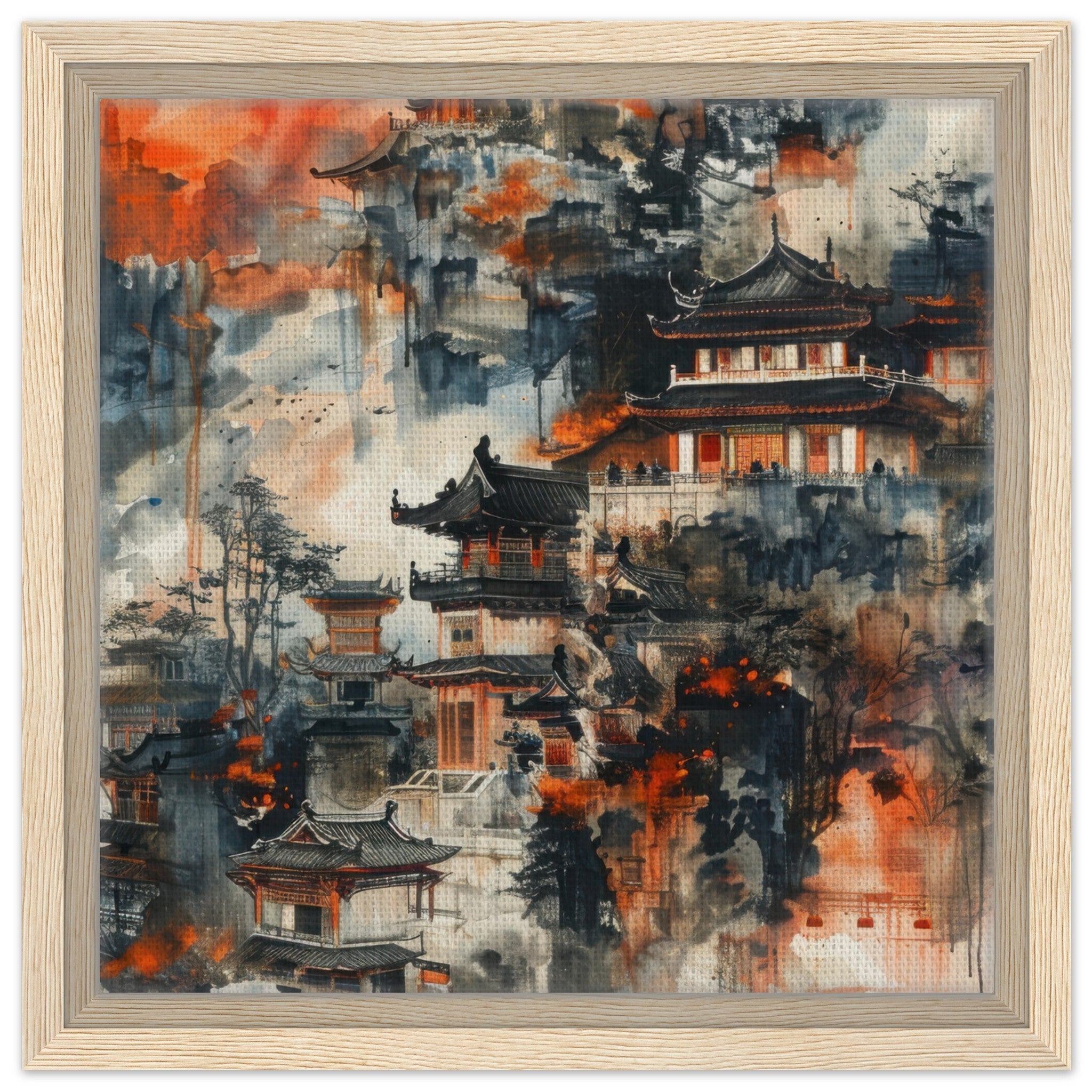 Framed Canvas Square - Old culture of China in abstract style 3 - Shop Ai Art WebShop - Digital Art online Store