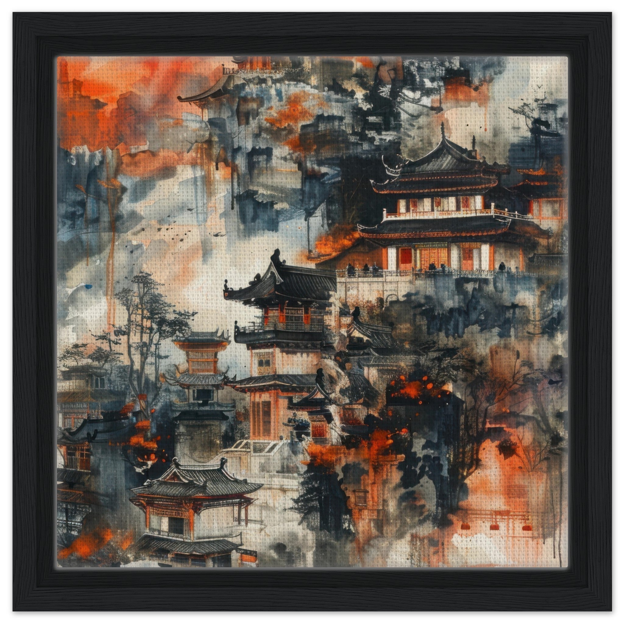 Framed Canvas Square - Old culture of China in abstract style 3 - Shop Ai Art WebShop - Digital Art online Store