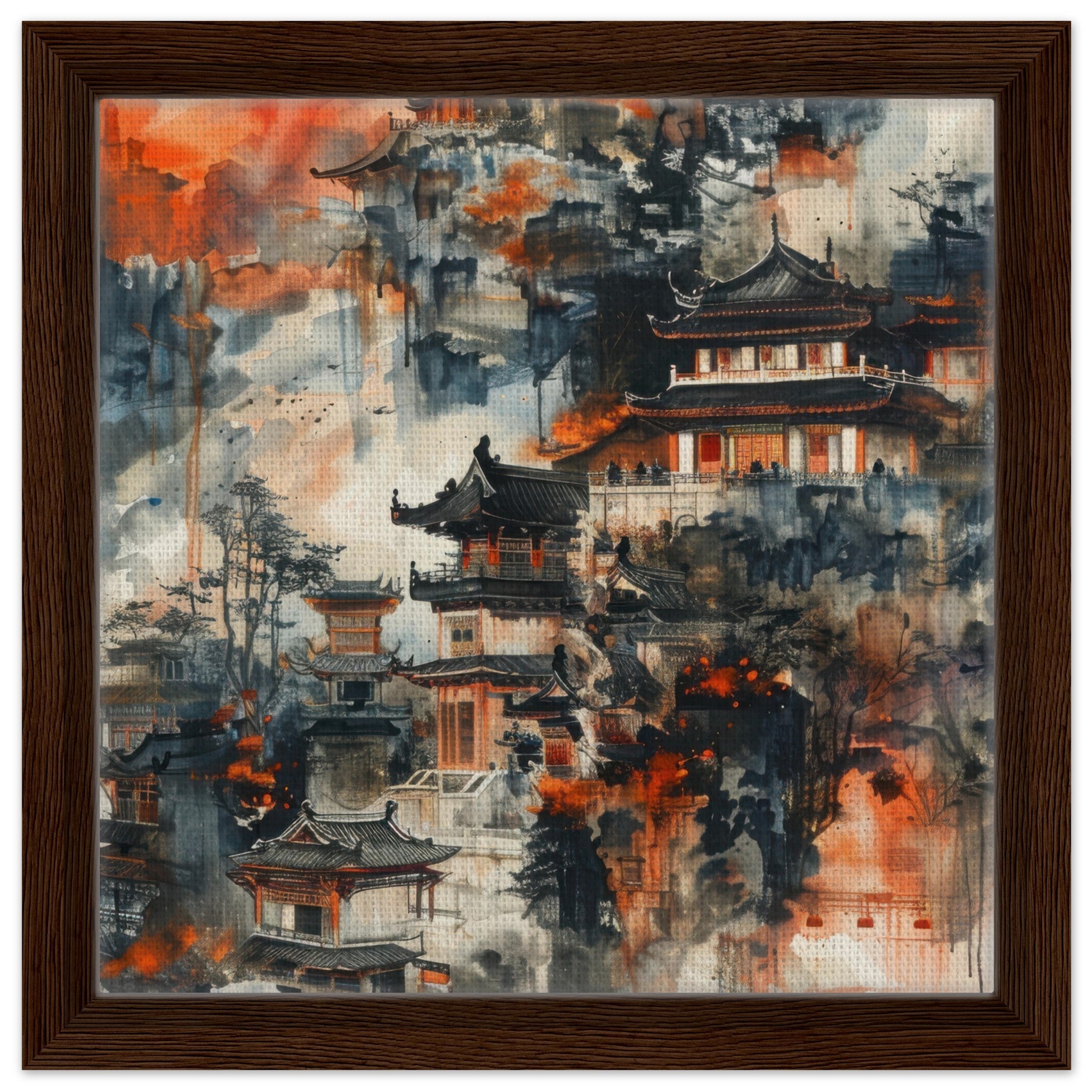 Framed Canvas Square - Old culture of China in abstract style 3 - Shop Ai Art WebShop - Digital Art online Store