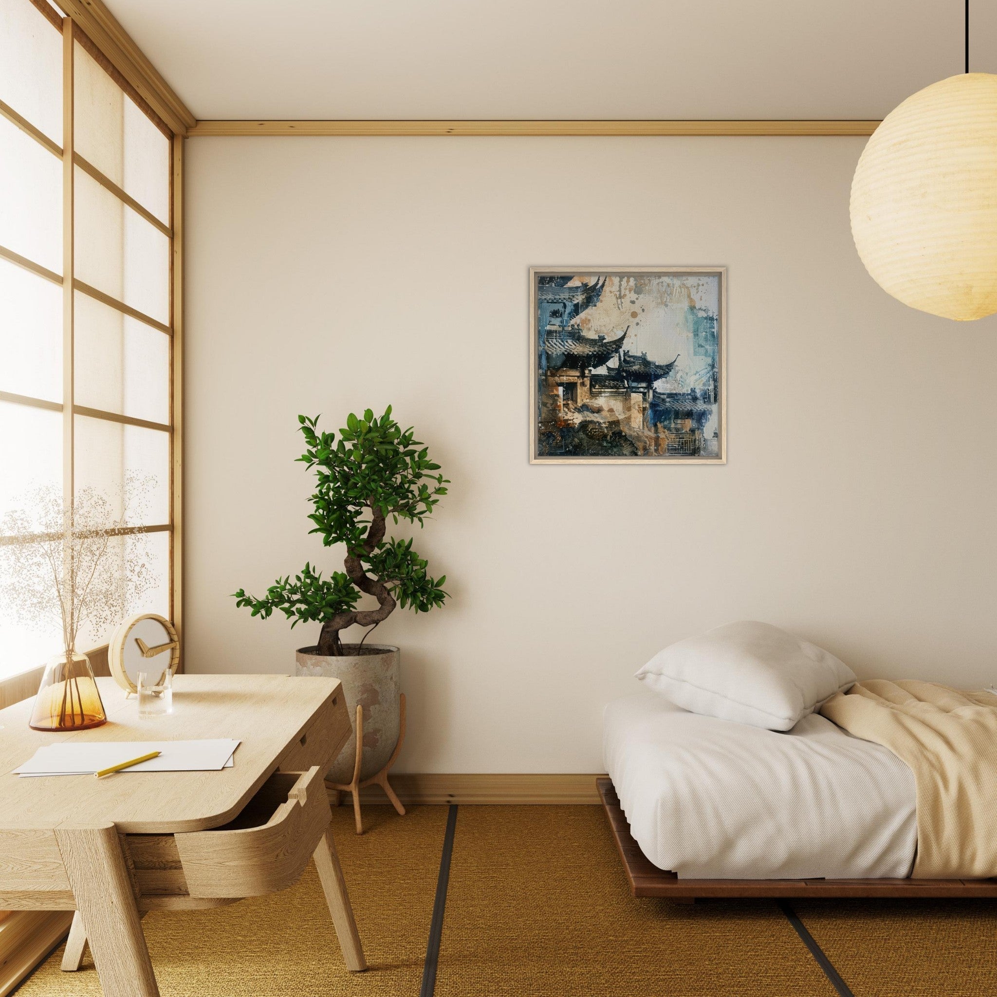 Framed Canvas Square - Old culture of China in abstract style 5 - Shop Ai Art WebShop - Digital Art online Store