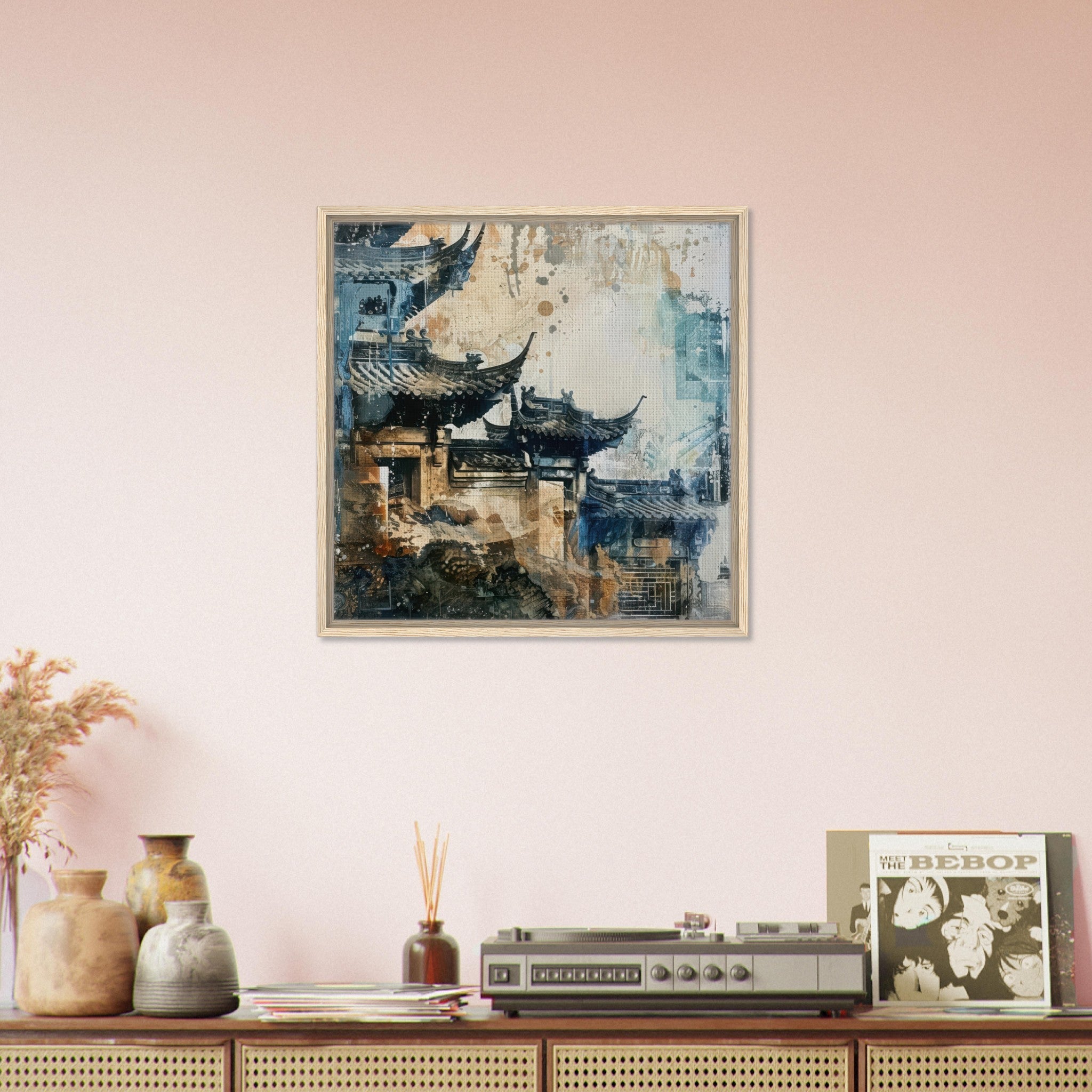 Framed Canvas Square - Old culture of China in abstract style 5 - Shop Ai Art WebShop - Digital Art online Store