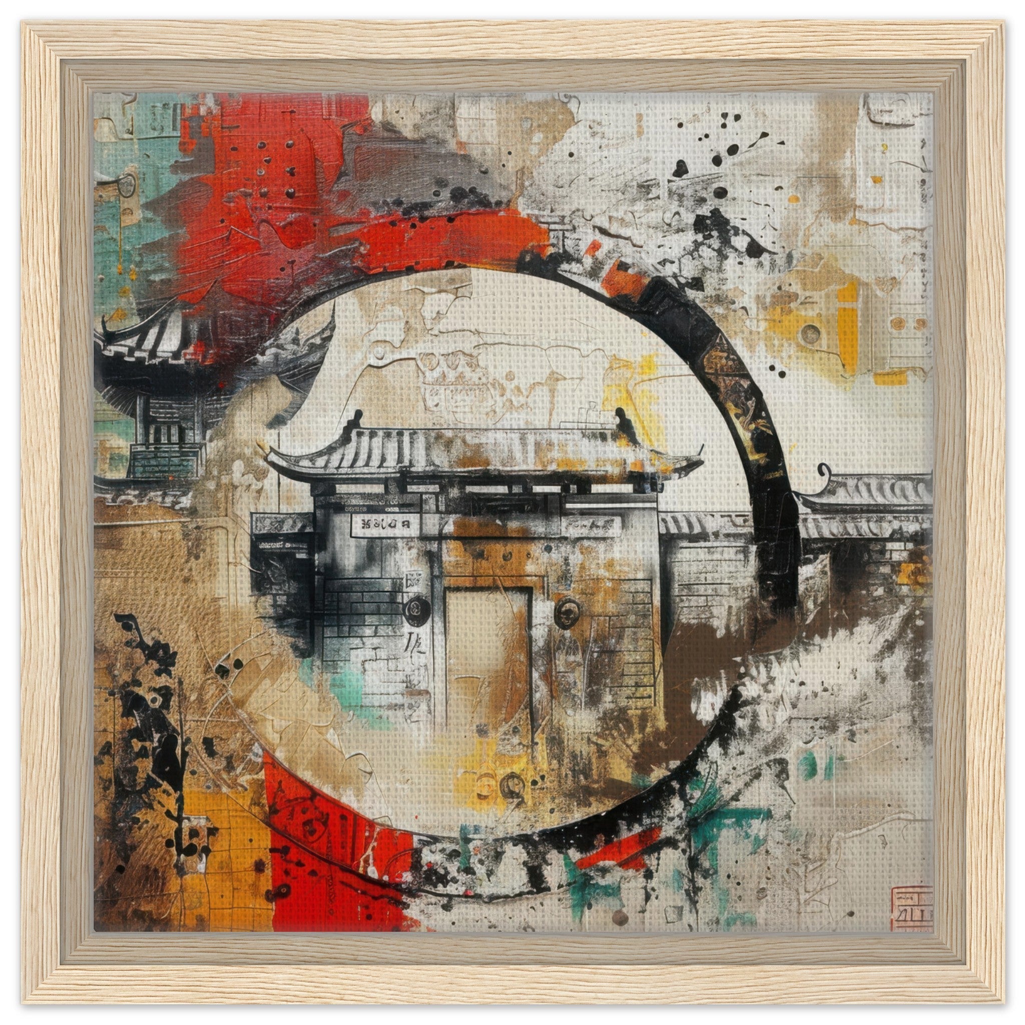 Framed Canvas Square - Old culture of China in abstract style 6 - Shop Ai Art WebShop - Digital Art online Store