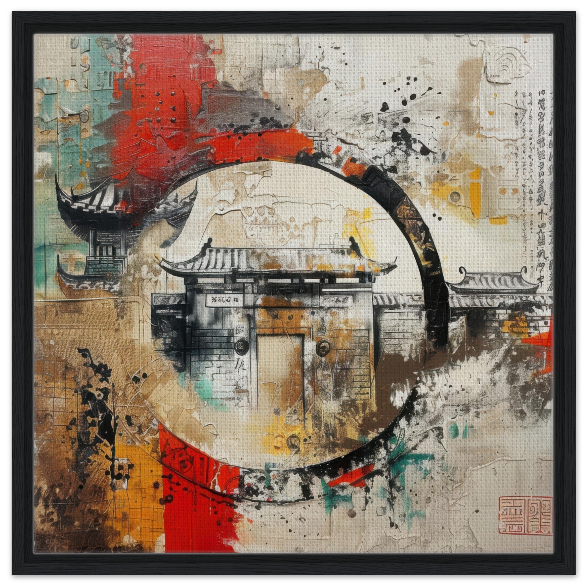 Framed Canvas Square - Old culture of China in abstract style 6 - Shop Ai Art WebShop - Digital Art online Store