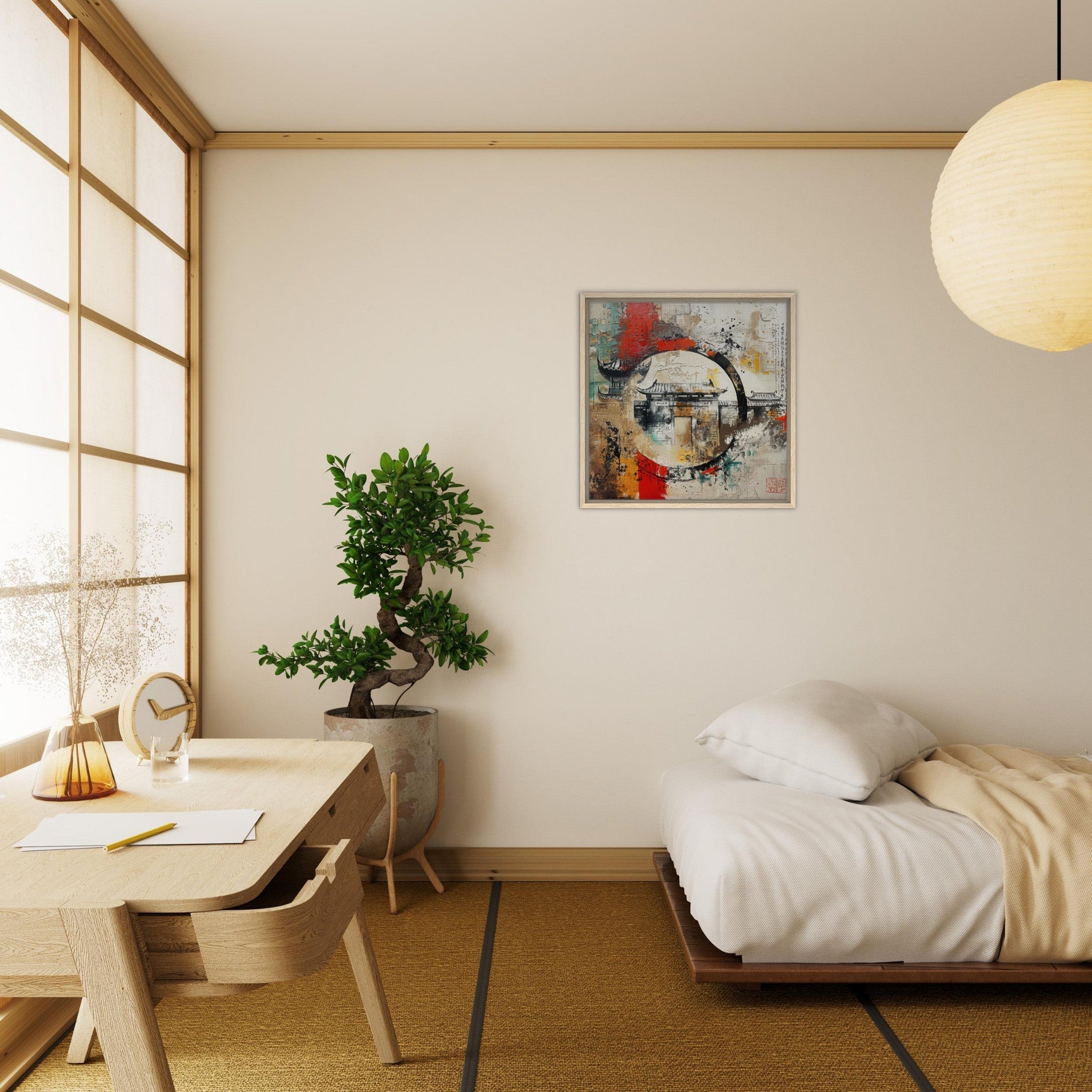 Framed Canvas Square - Old culture of China in abstract style 6 - Shop Ai Art WebShop - Digital Art online Store
