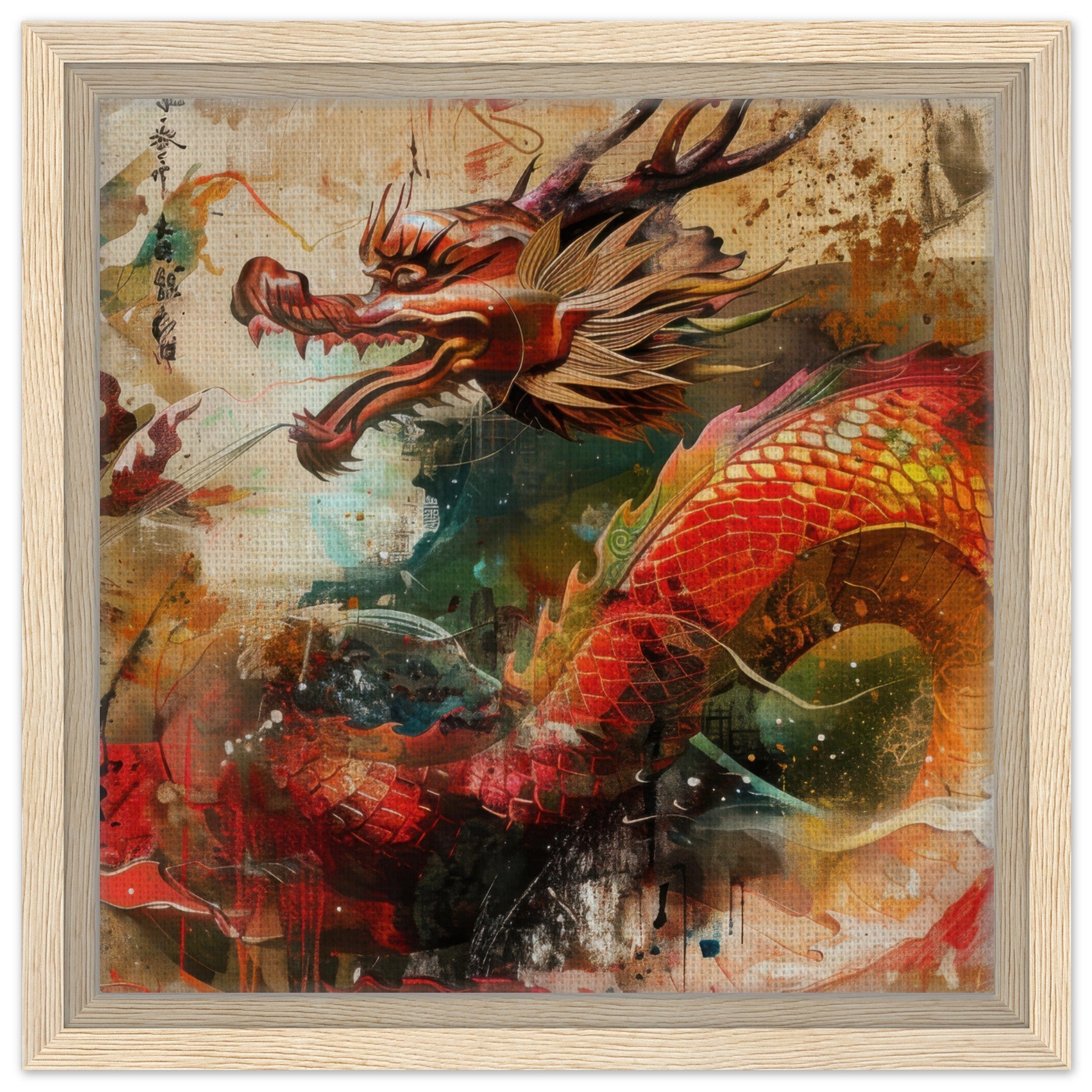 Framed Canvas Square - Old culture of China in abstract style 7 - Shop Ai Art WebShop - Digital Art online Store