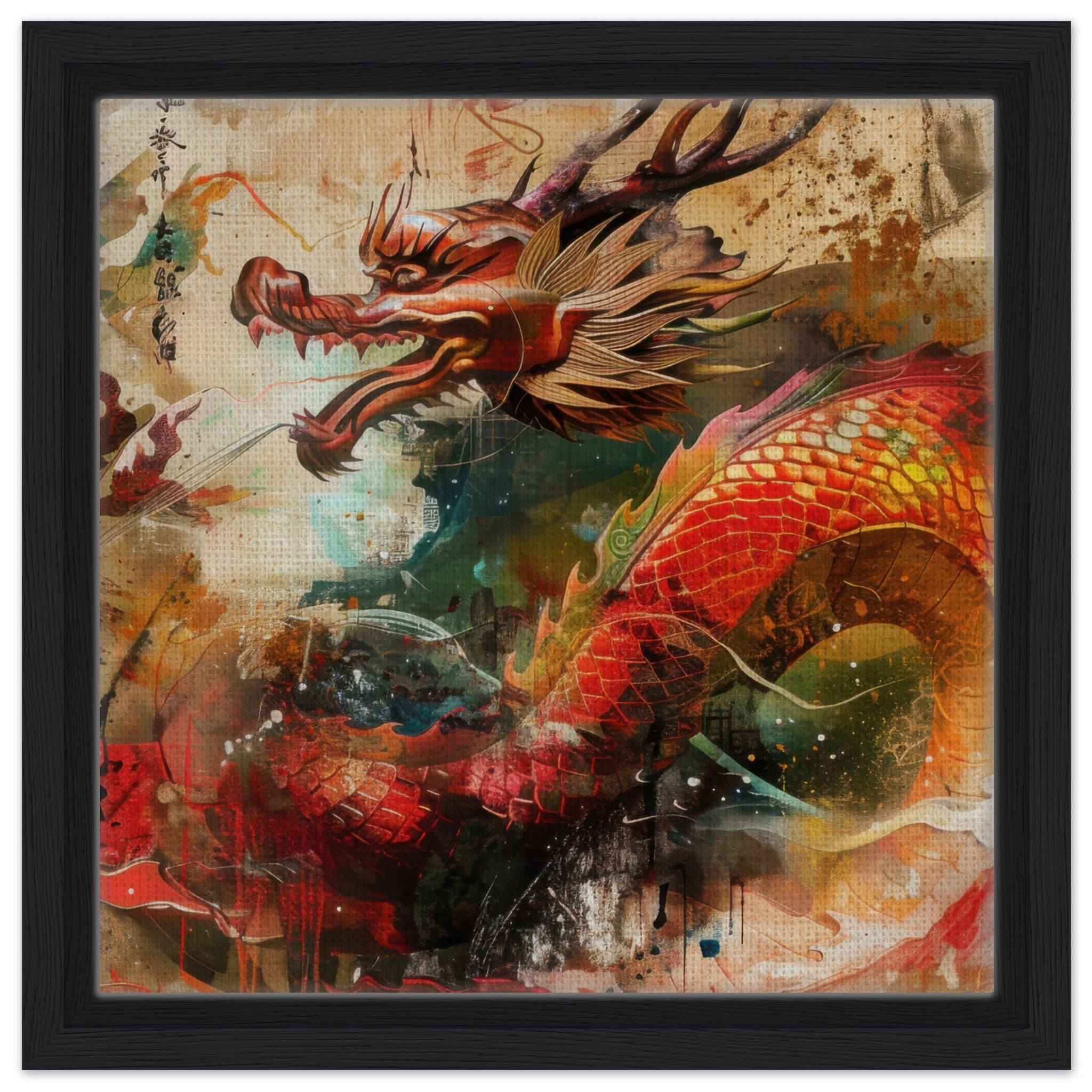 Framed Canvas Square - Old culture of China in abstract style 7 - Shop Ai Art WebShop - Digital Art online Store
