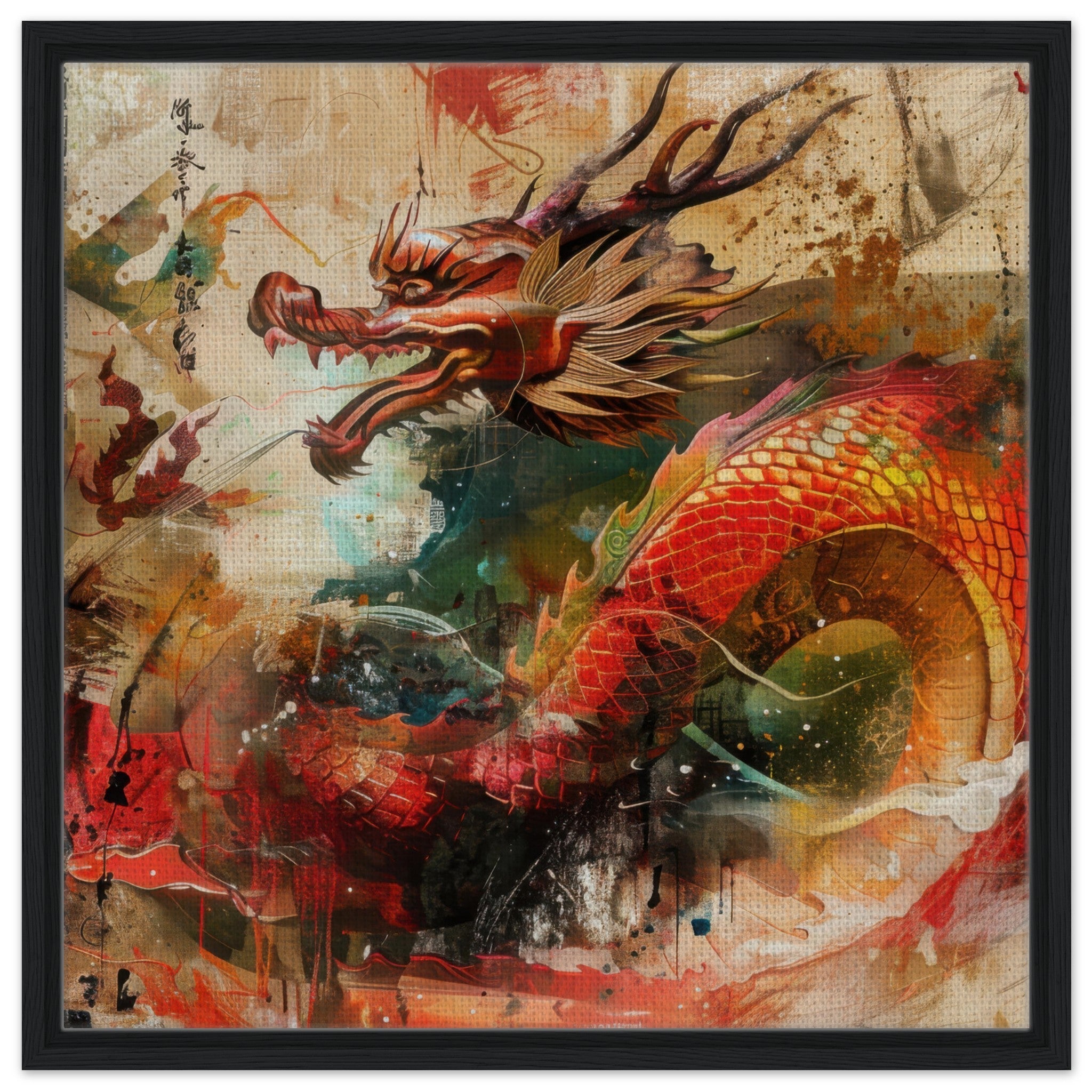 Framed Canvas Square - Old culture of China in abstract style 7 - Shop Ai Art WebShop - Digital Art online Store