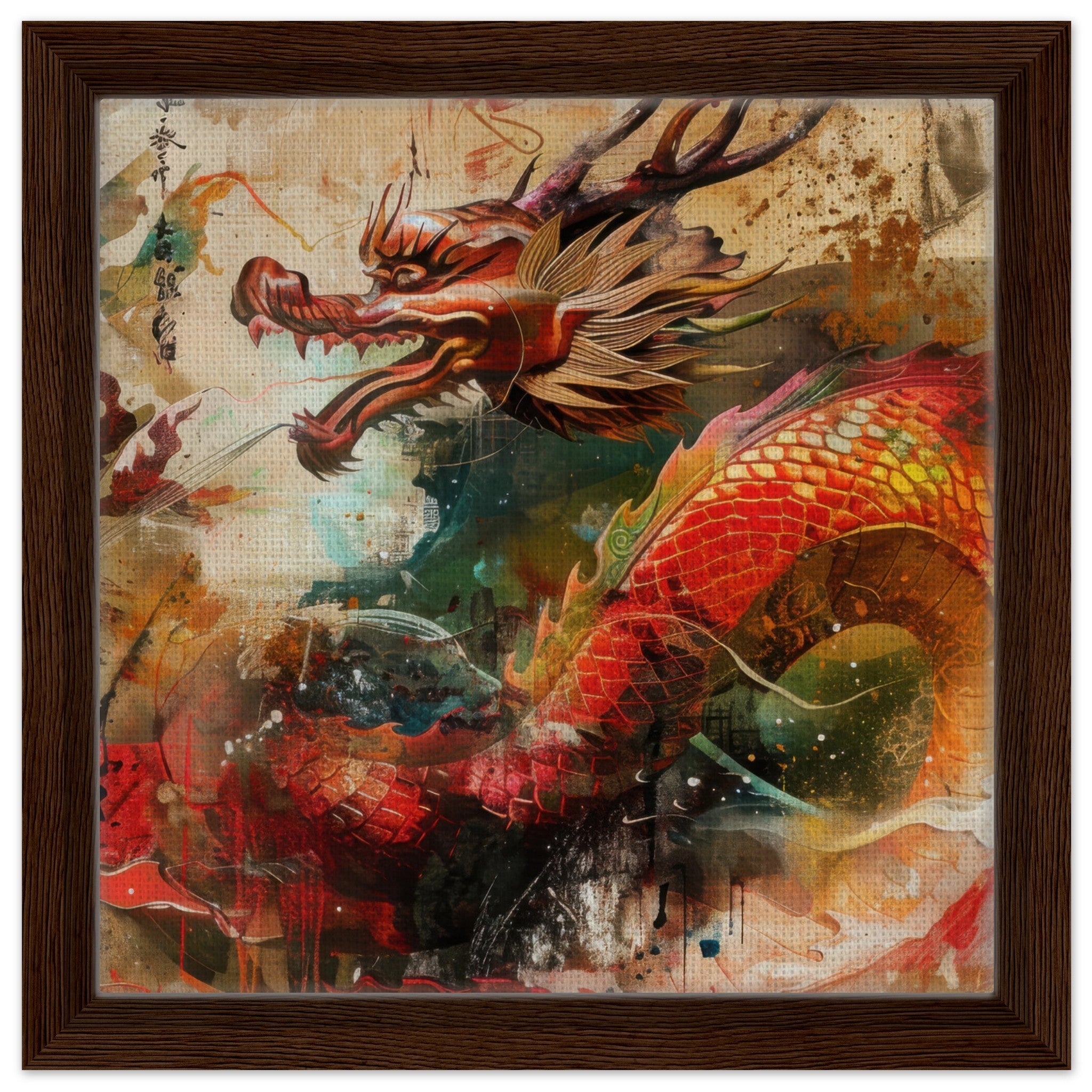 Framed Canvas Square - Old culture of China in abstract style 7 - Shop Ai Art WebShop - Digital Art online Store