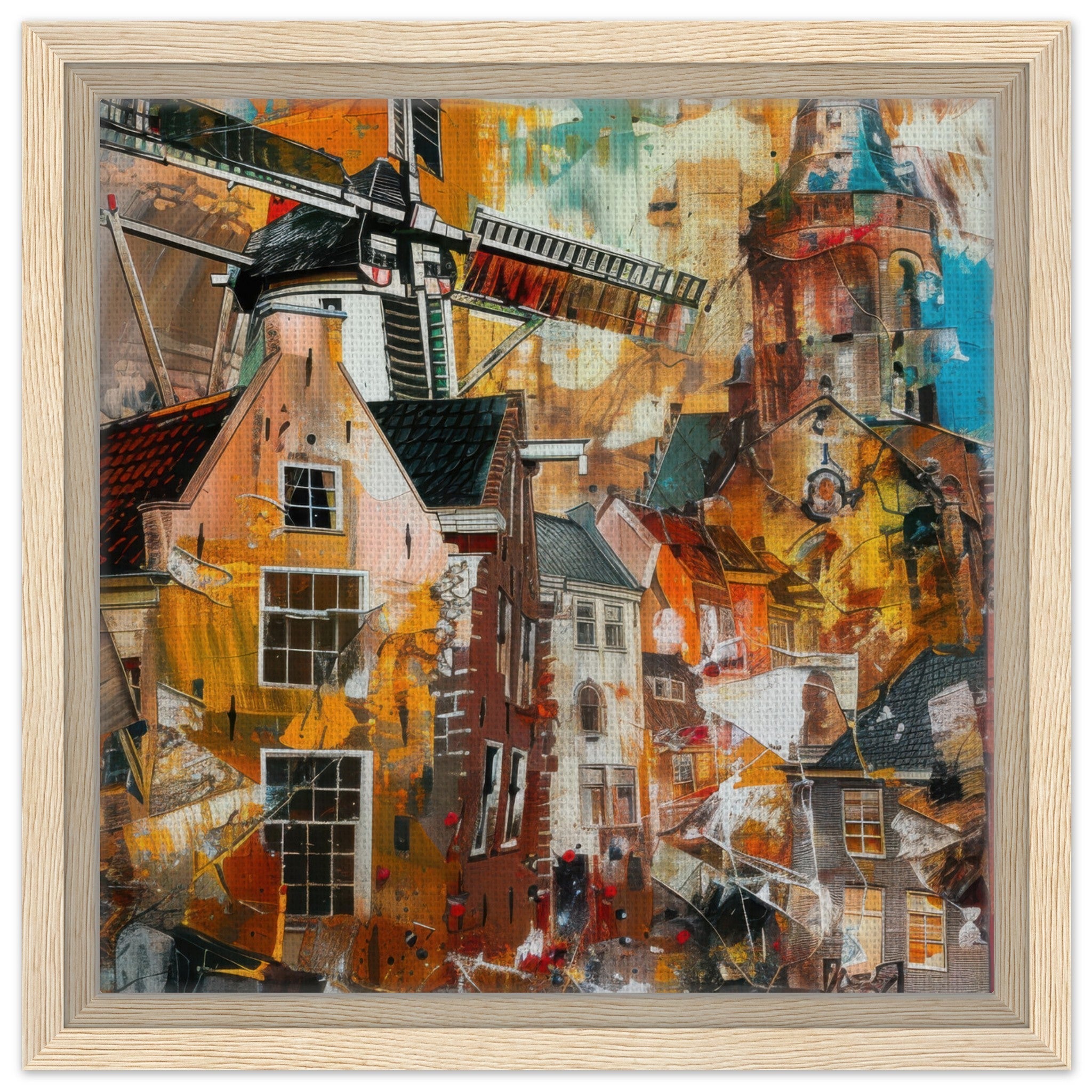 Framed Canvas Square - Old culture of the Netherlands in abstract style 5 - Shop Ai Art WebShop - Digital Art online Store