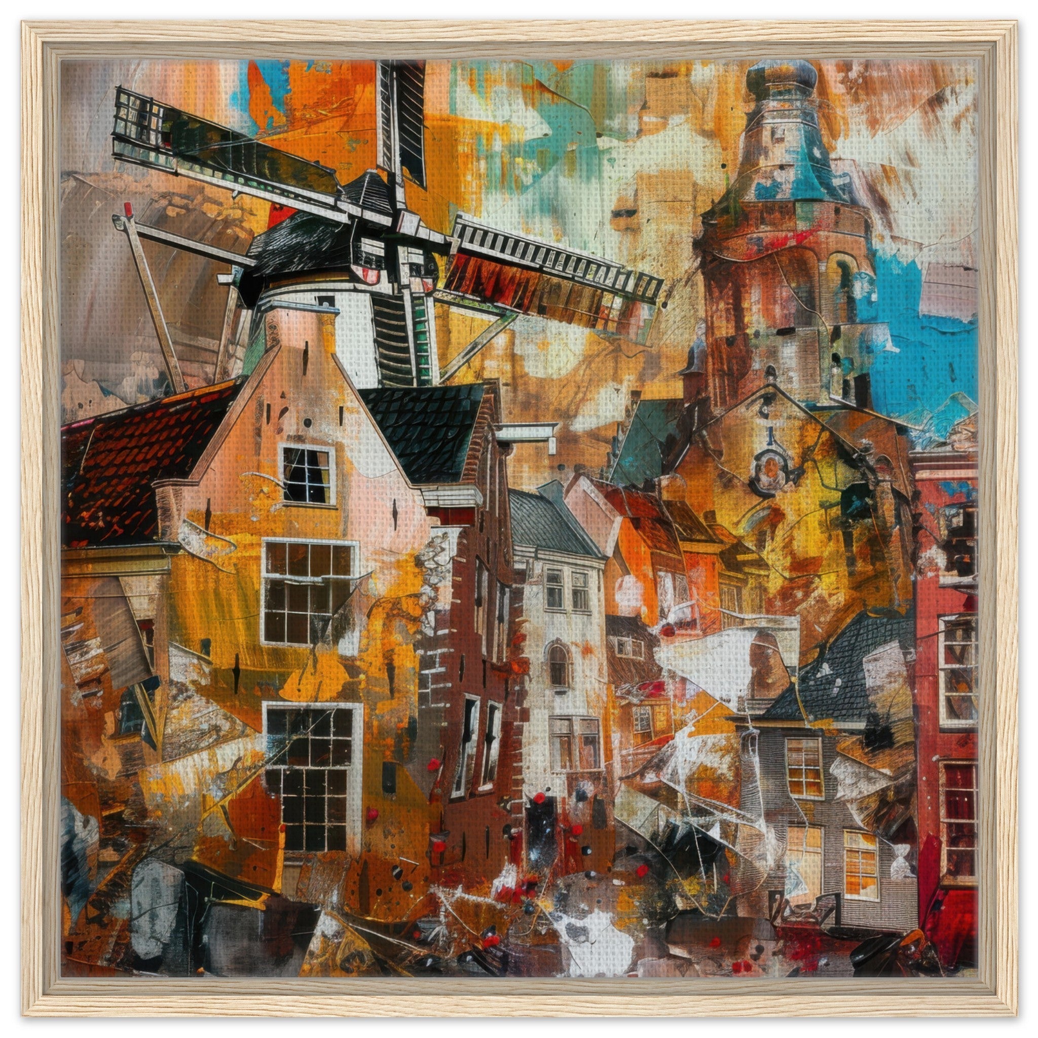 Framed Canvas Square - Old culture of the Netherlands in abstract style 5 - Shop Ai Art WebShop - Digital Art online Store