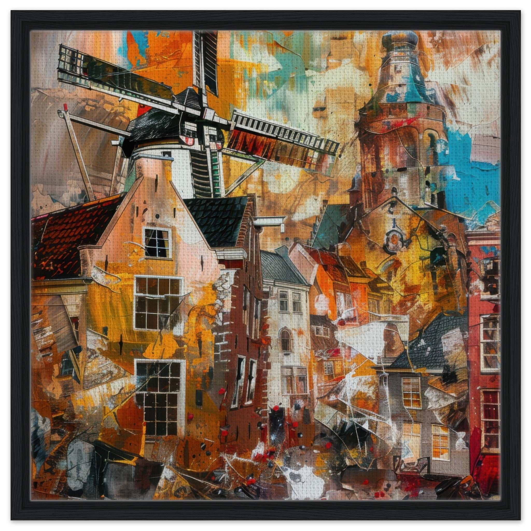 Framed Canvas Square - Old culture of the Netherlands in abstract style 5 - Shop Ai Art WebShop - Digital Art online Store