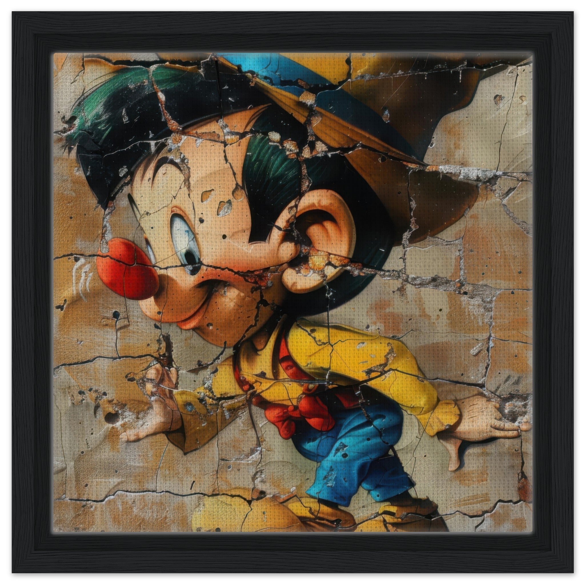 Framed Canvas Square - street art style pinochio being naughty 19 - Shop Ai Art WebShop - Digital Art online Store