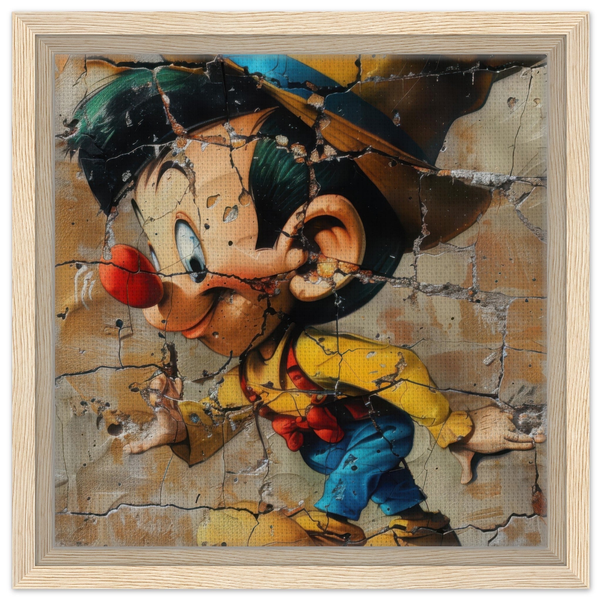Framed Canvas Square - street art style pinochio being naughty 19 - Shop Ai Art WebShop - Digital Art online Store