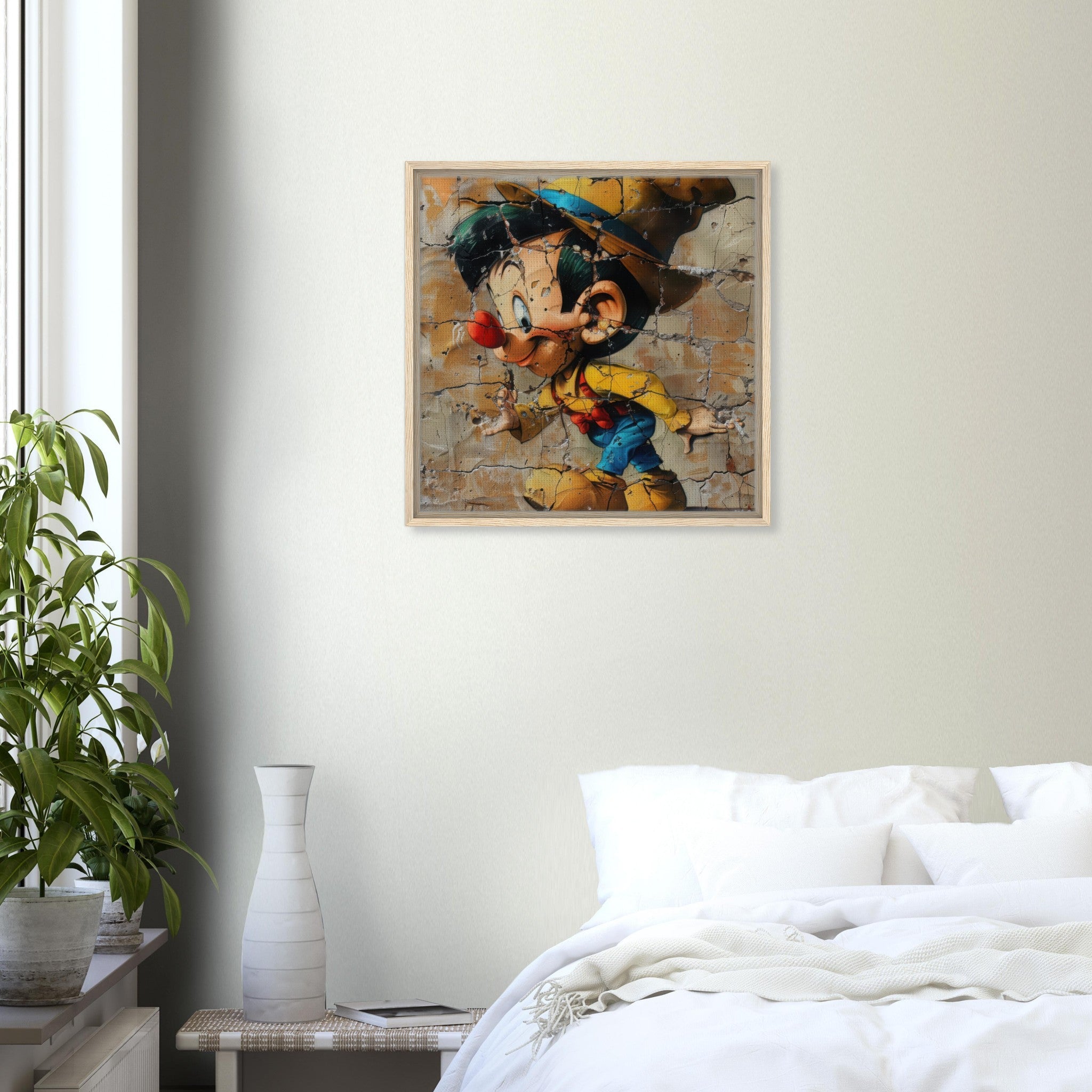 Framed Canvas Square - street art style pinochio being naughty 19 - Shop Ai Art WebShop - Digital Art online Store