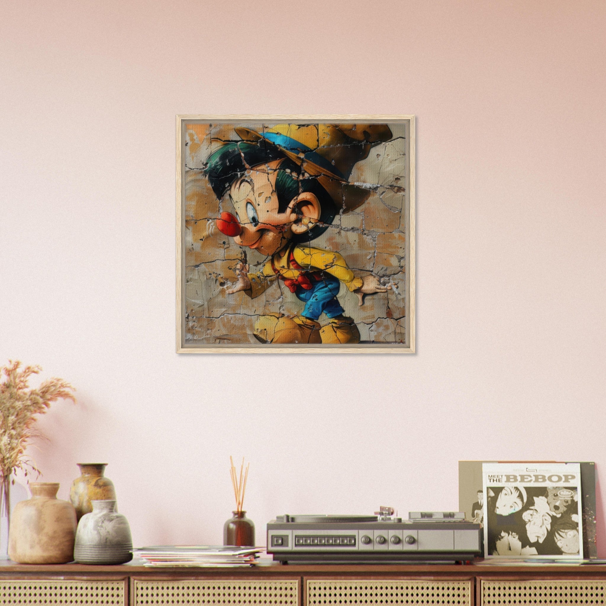 Framed Canvas Square - street art style pinochio being naughty 19 - Shop Ai Art WebShop - Digital Art online Store