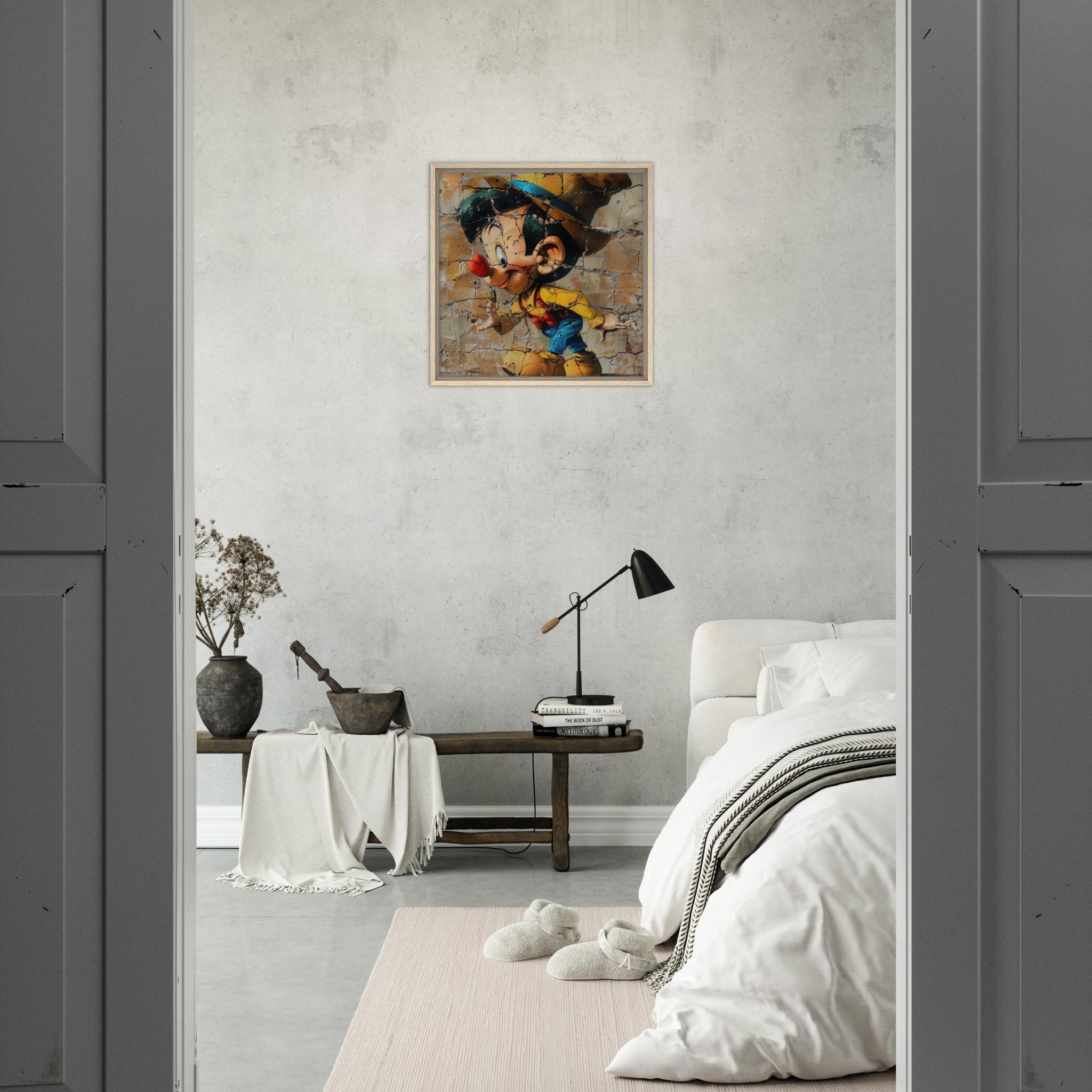 Framed Canvas Square - street art style pinochio being naughty 19 - Shop Ai Art WebShop - Digital Art online Store