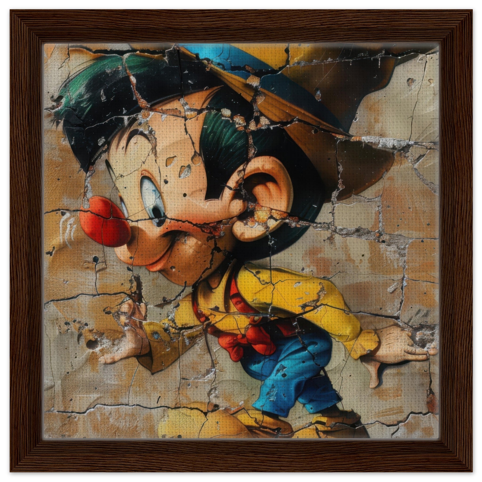 Framed Canvas Square - street art style pinochio being naughty 19 - Shop Ai Art WebShop - Digital Art online Store
