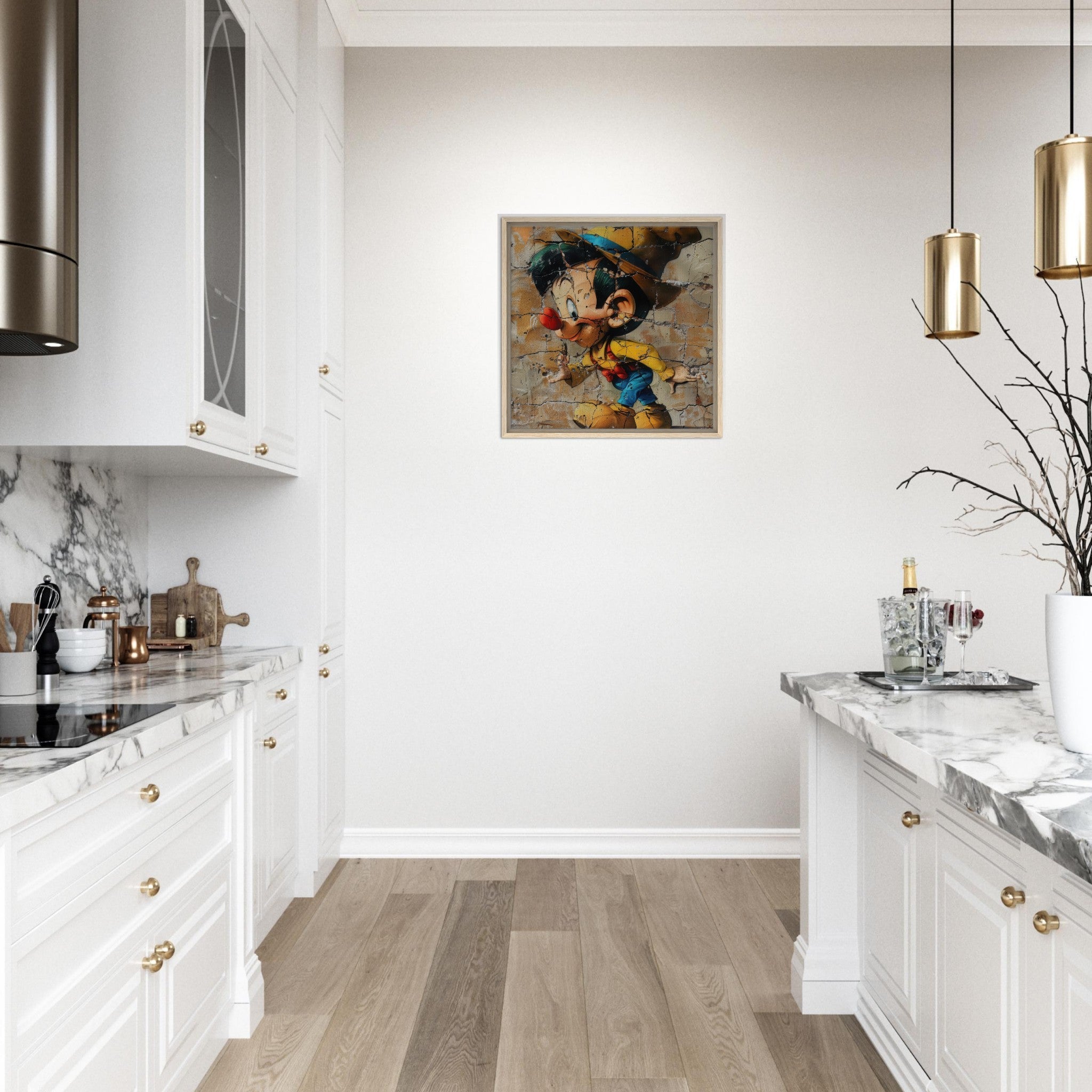 Framed Canvas Square - street art style pinochio being naughty 19 - Shop Ai Art WebShop - Digital Art online Store