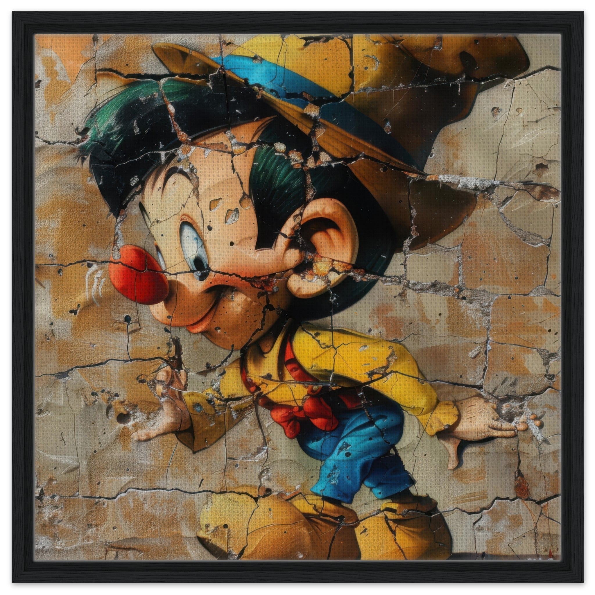 Framed Canvas Square - street art style pinochio being naughty 19 - Shop Ai Art WebShop - Digital Art online Store