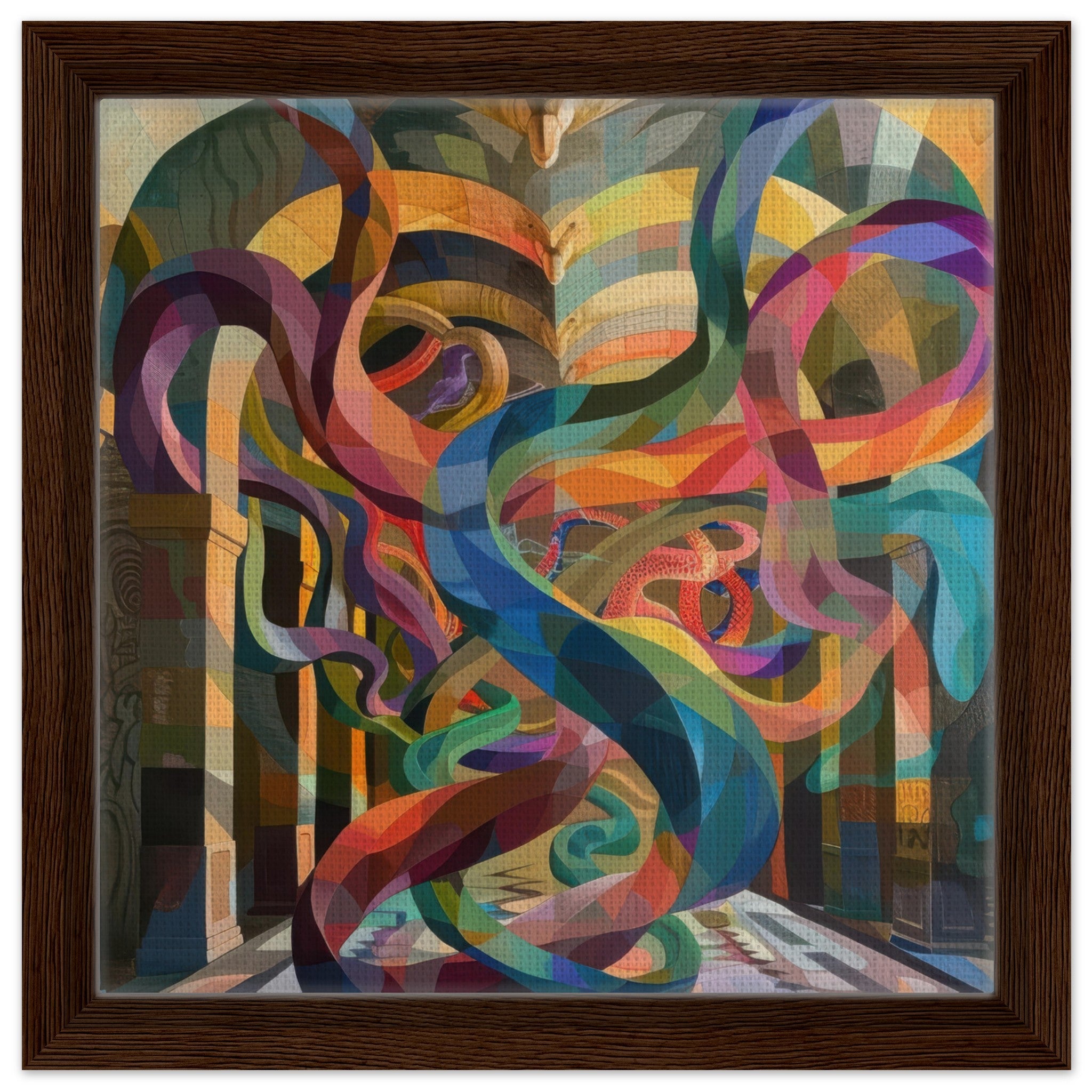 Framed Canvas Square - The Hall of Serpentine Whispers abstract art style - Ai Art Force