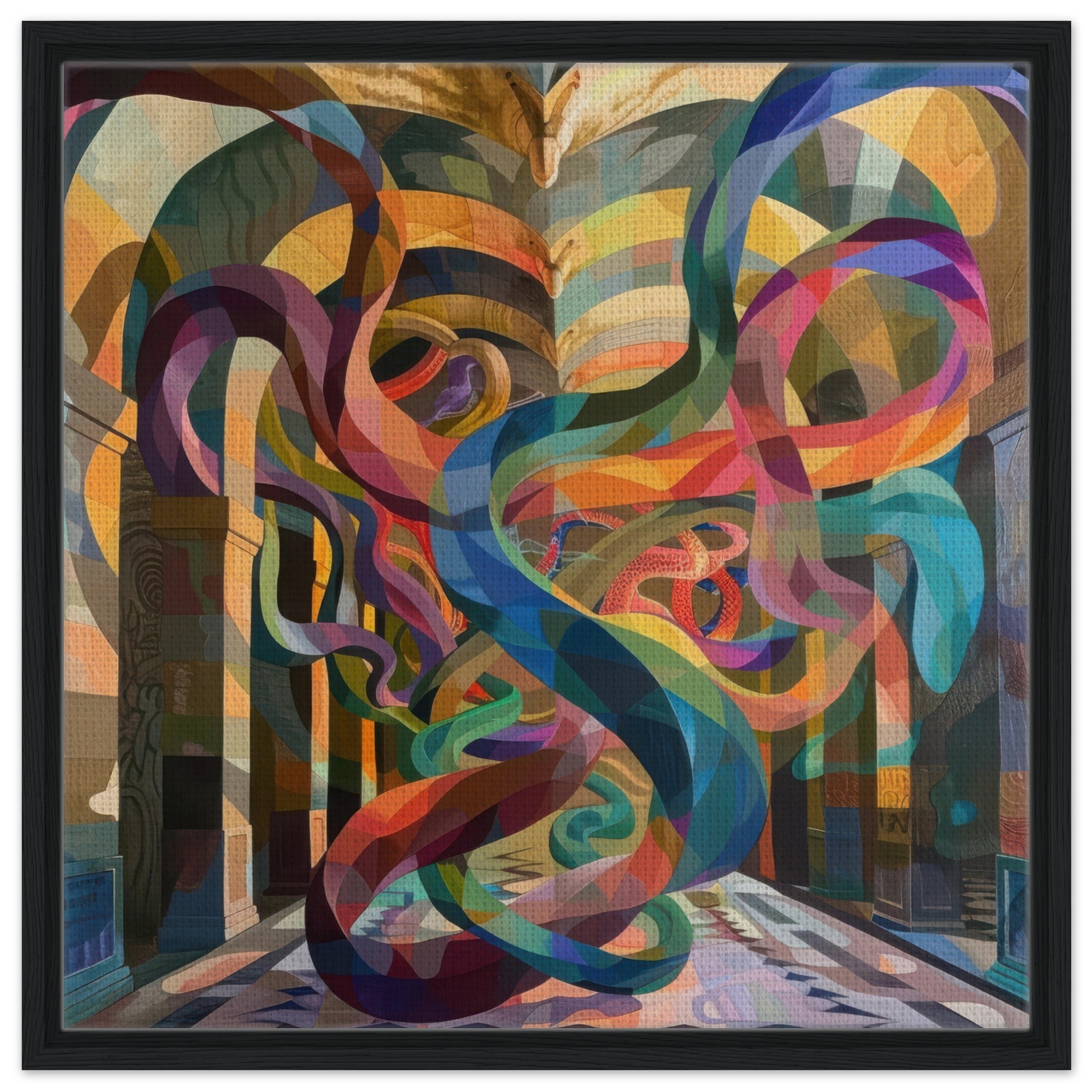 Framed Canvas Square - The Hall of Serpentine Whispers abstract art style - Ai Art Force