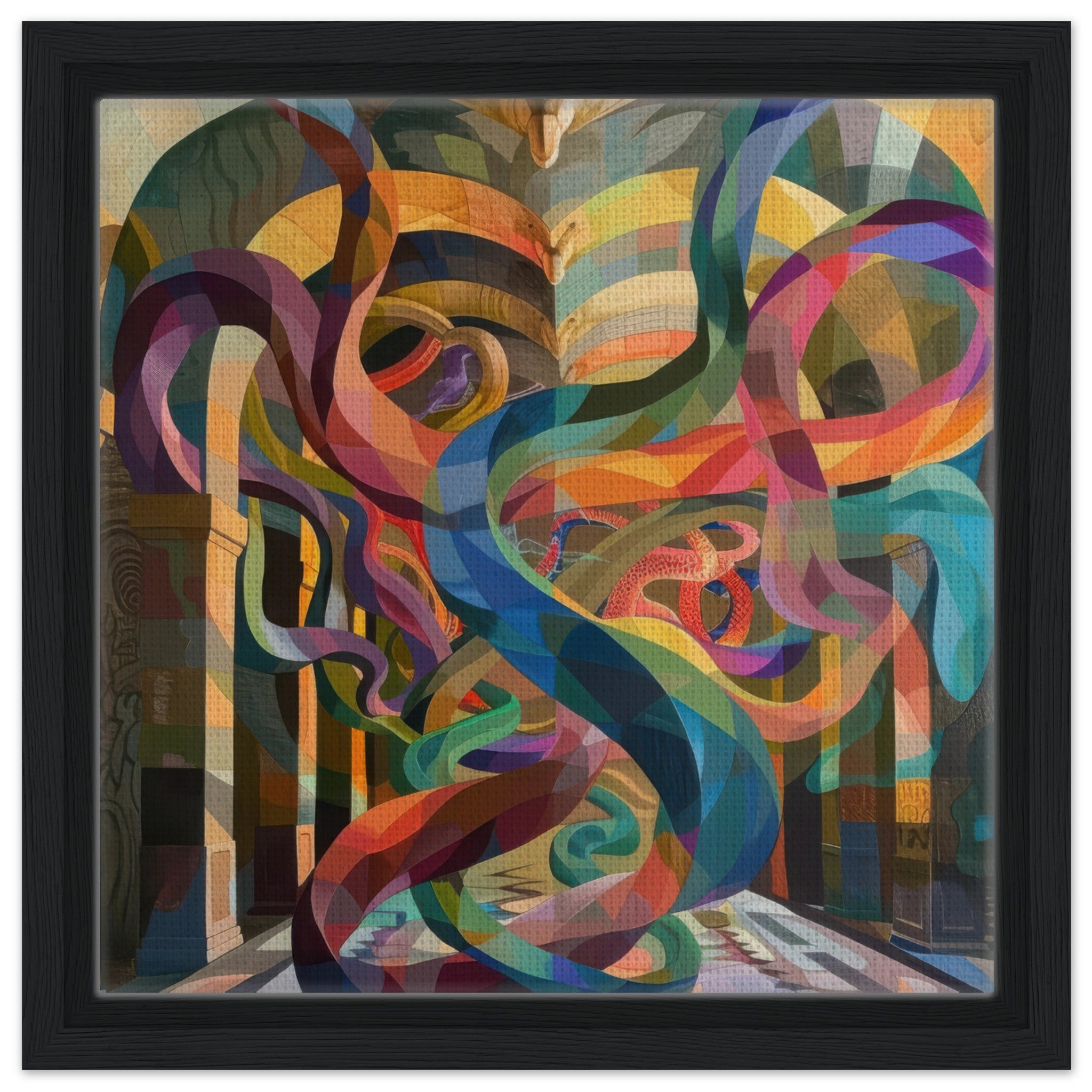 Framed Canvas Square - The Hall of Serpentine Whispers abstract art style - Ai Art Force