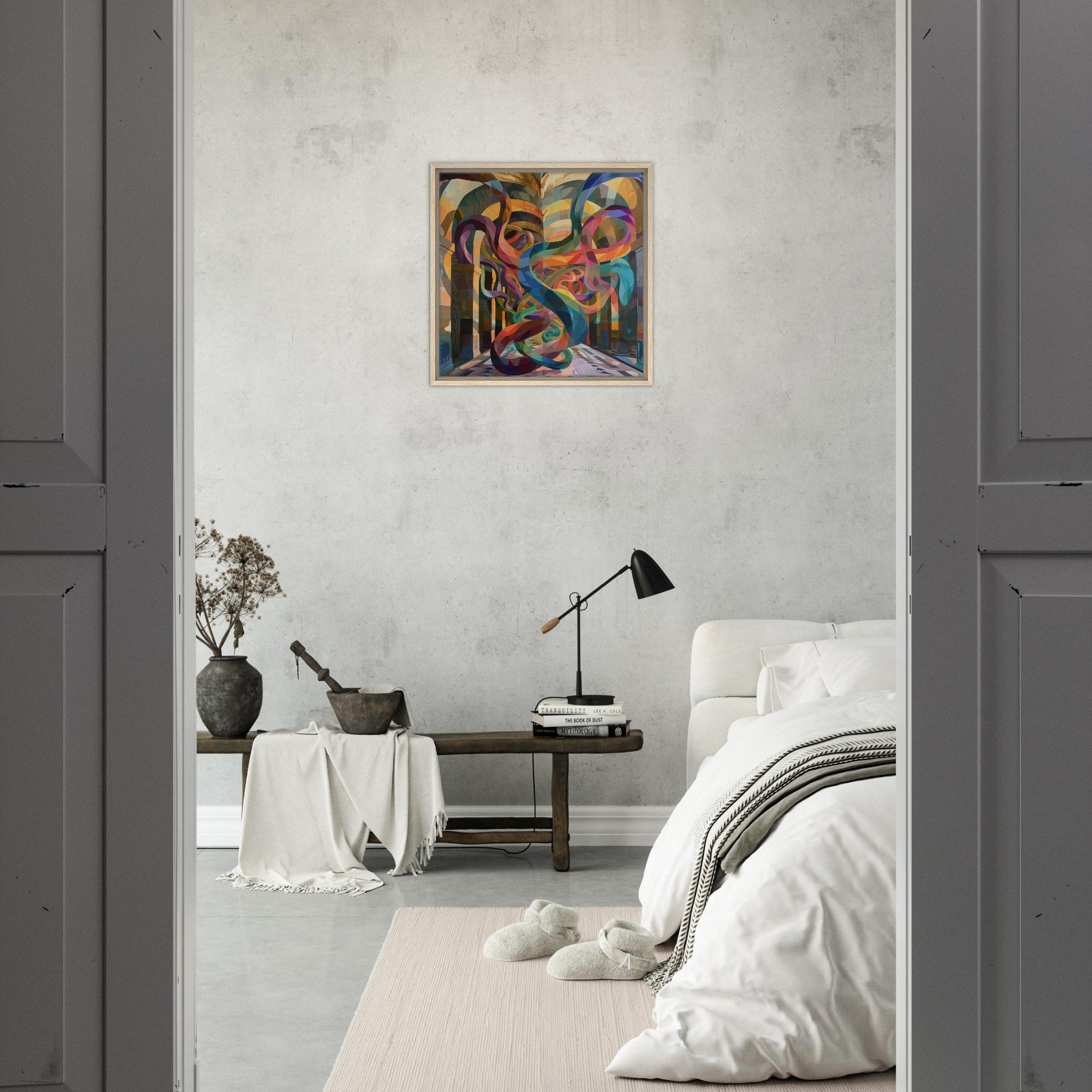 Framed Canvas Square - The Hall of Serpentine Whispers abstract art style - Ai Art Force