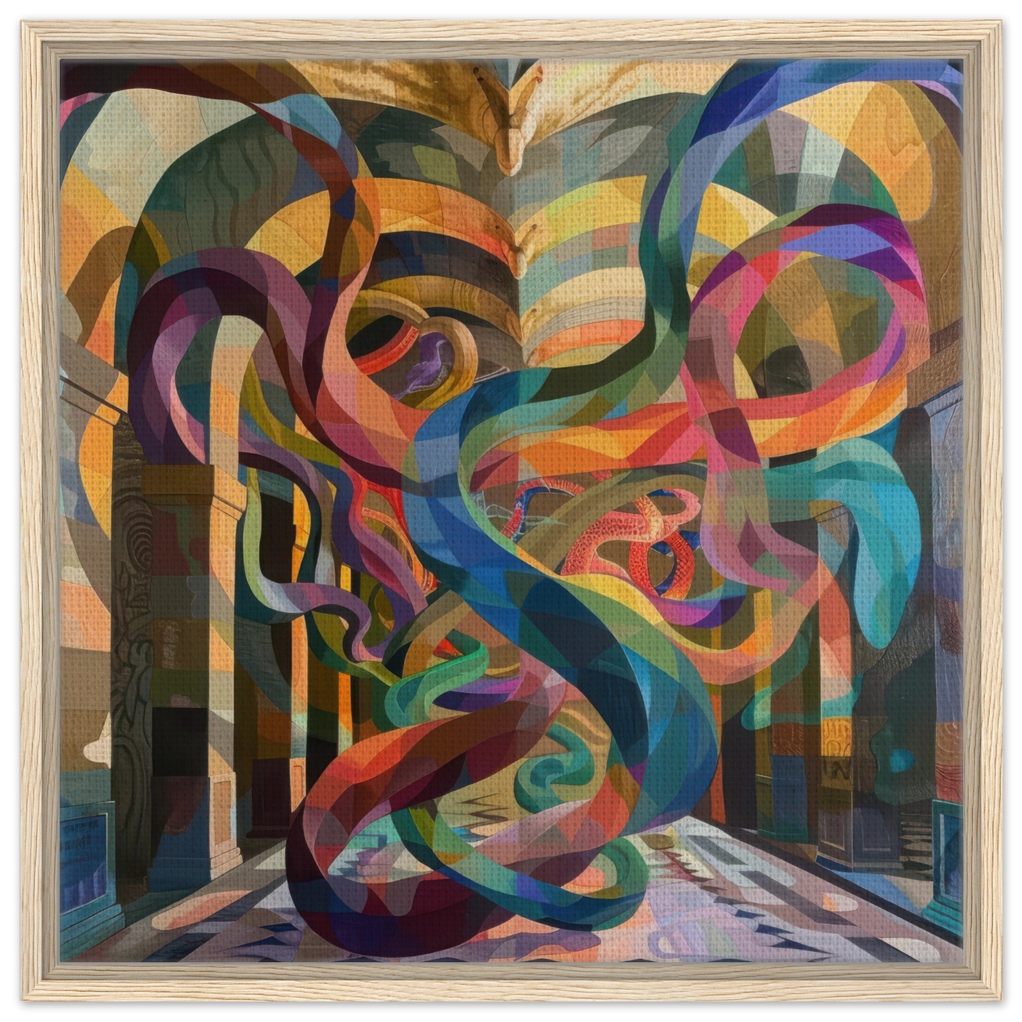 Framed Canvas Square - The Hall of Serpentine Whispers abstract art style - Ai Art Force
