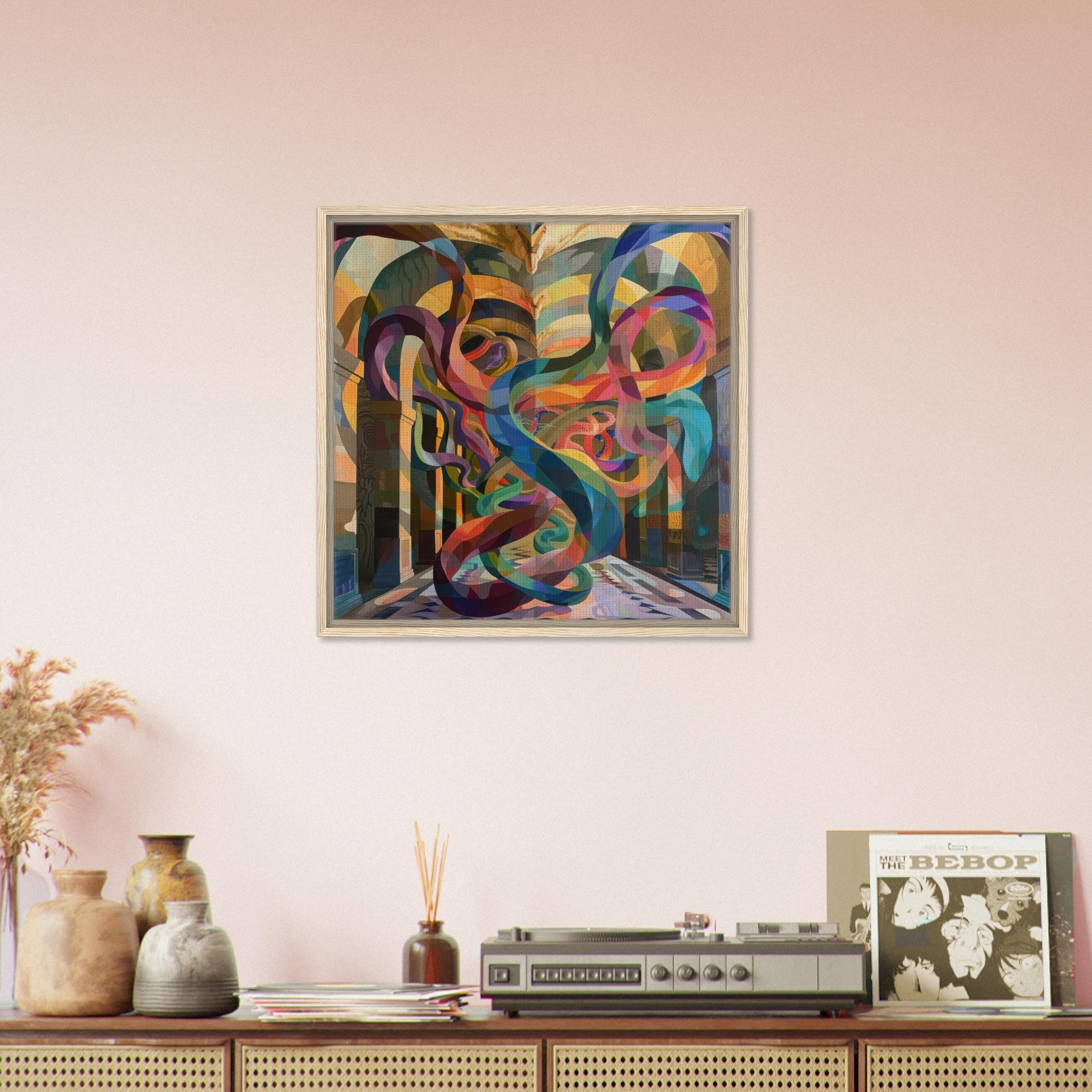 Framed Canvas Square - The Hall of Serpentine Whispers abstract art style - Ai Art Force