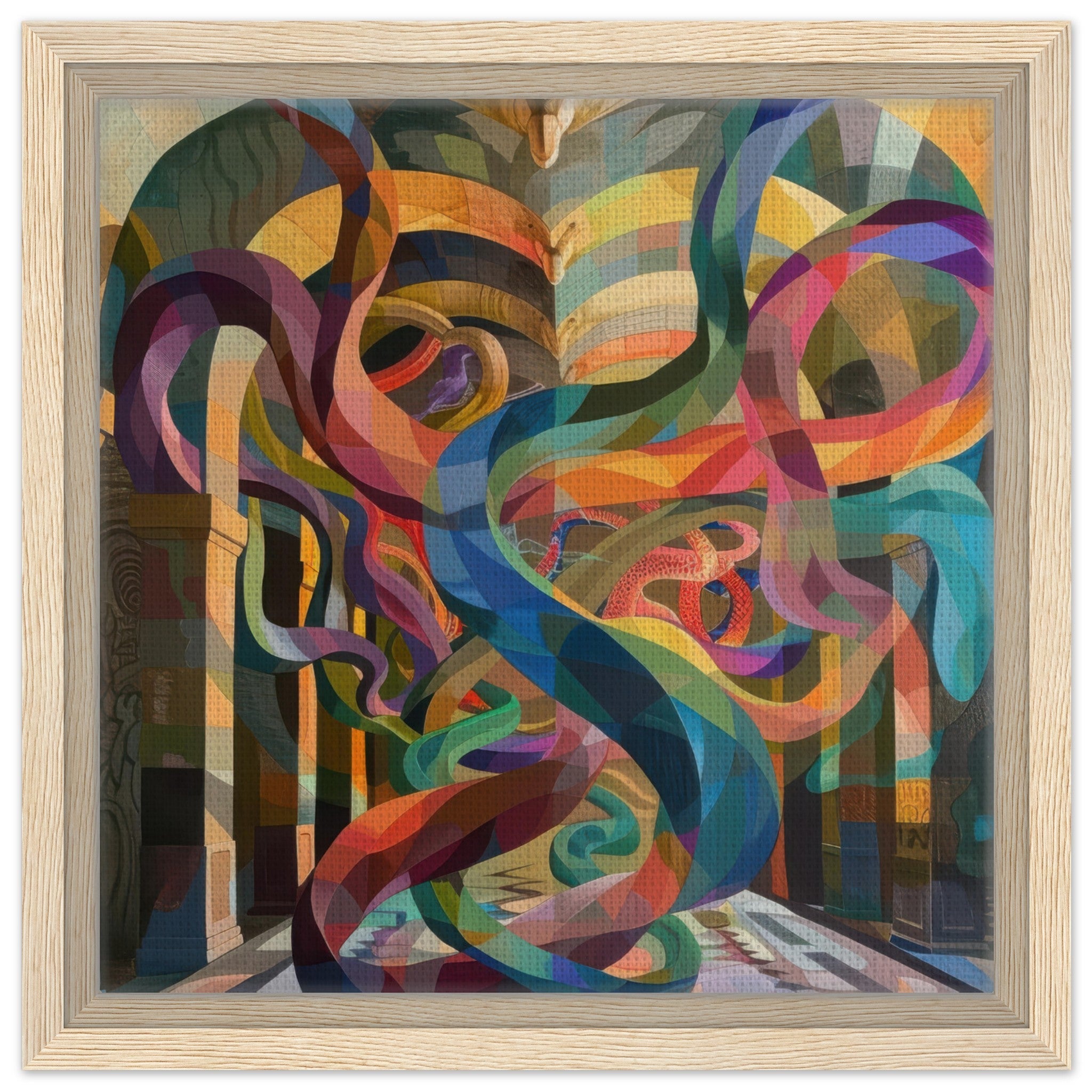 Framed Canvas Square - The Hall of Serpentine Whispers abstract art style - Ai Art Force