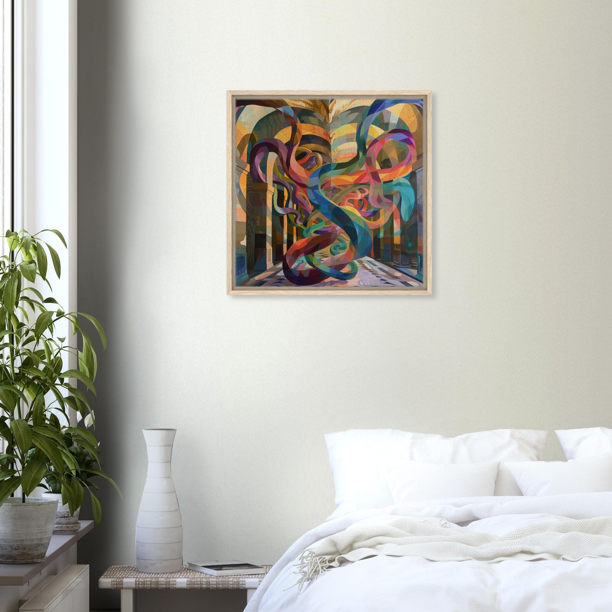 Framed Canvas Square - The Hall of Serpentine Whispers abstract art style - Ai Art Force