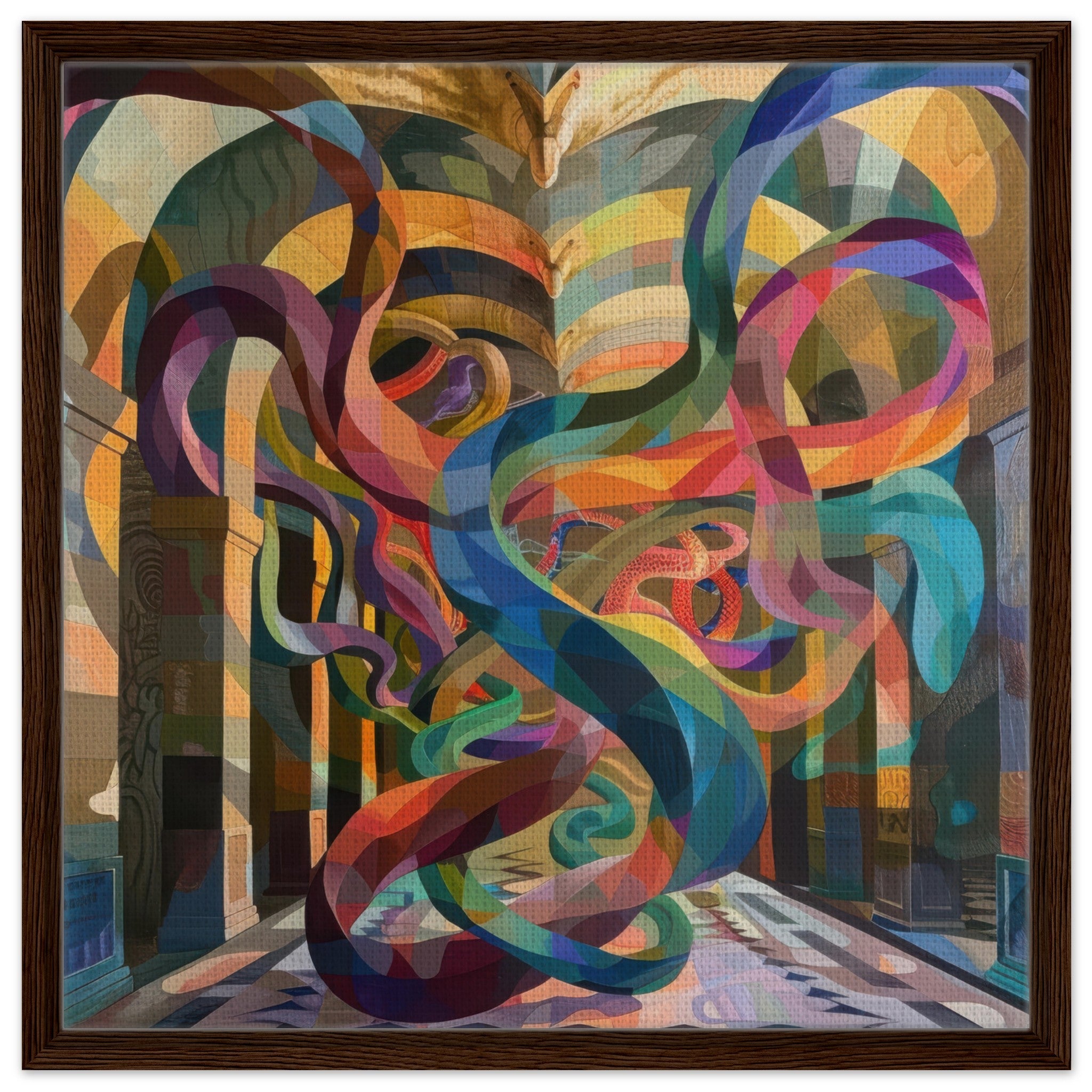 Framed Canvas Square - The Hall of Serpentine Whispers abstract art style - Ai Art Force