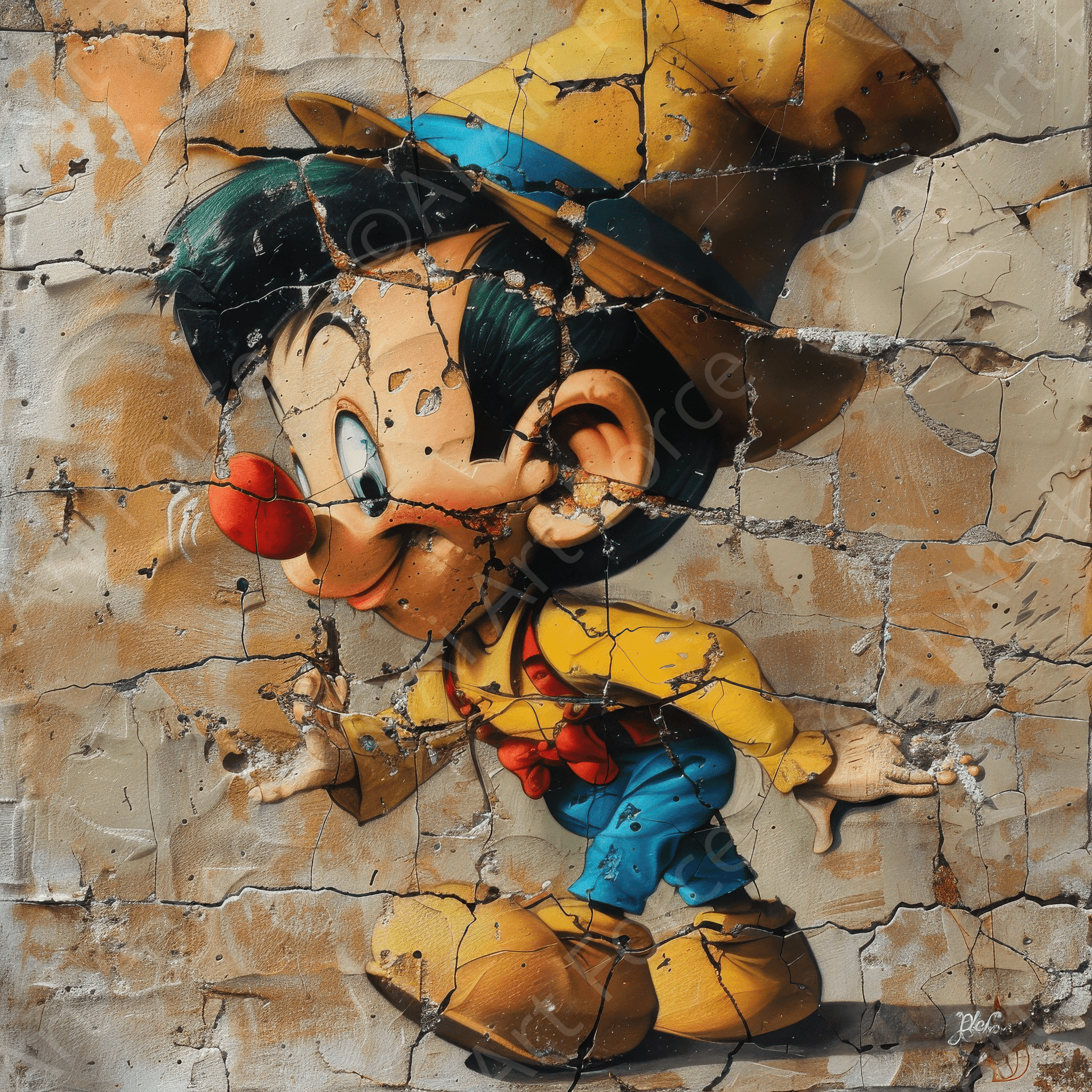 Digital Ai Artwork, of Street art style Pinocchio being naughty 19, ideal for art enthusiasts and collectors.