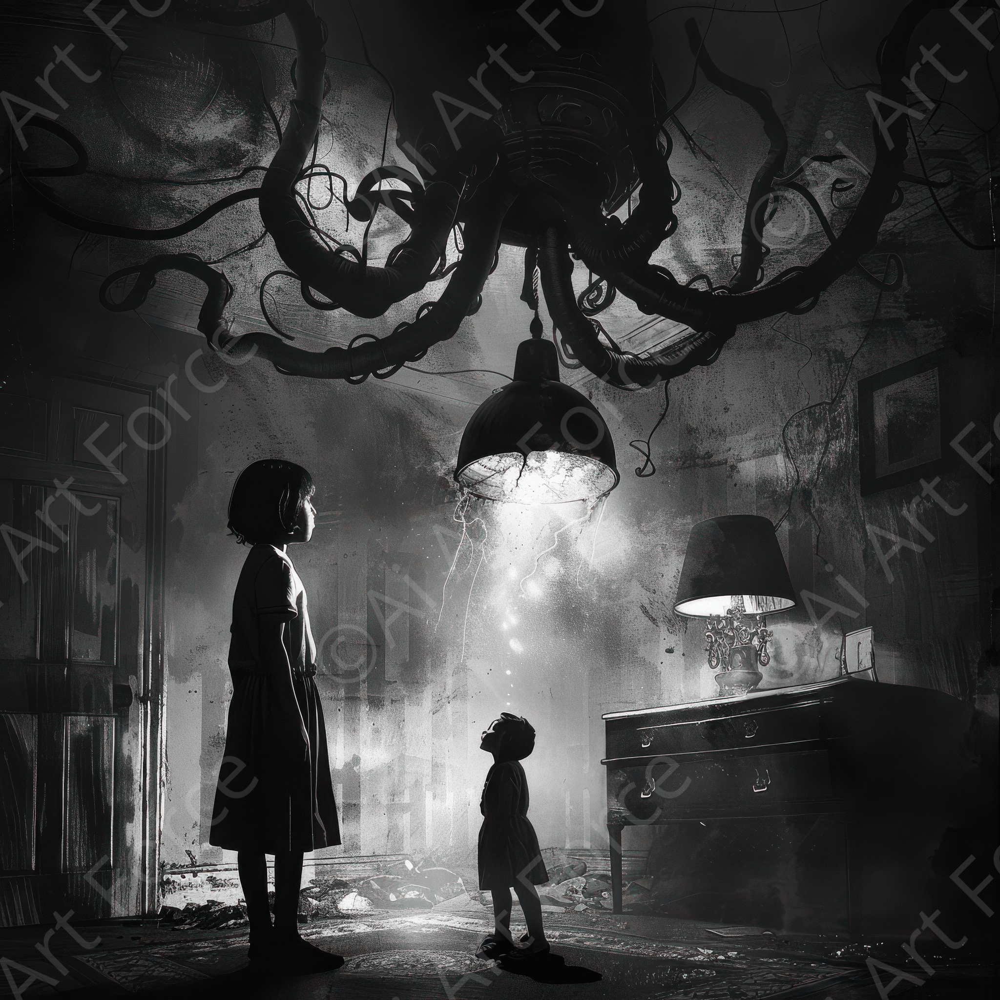 Digital Ai Artwork, of Bad kids Dreams scary ghosts and monsters, ideal for art enthusiasts and collectors.